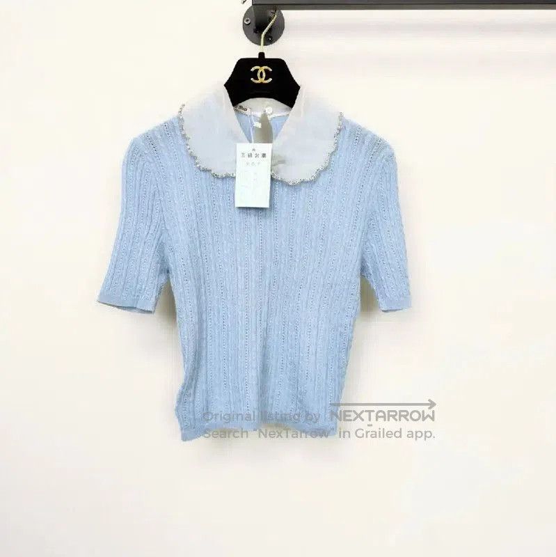 Miu Miu Miu Miu Summer Blue Cashmere Short Sleeve Tee . Size S / US 4 / IT 40 - 1 Thumbnail