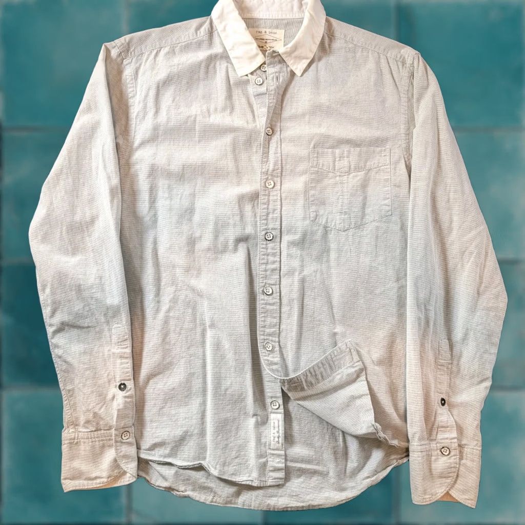 Rag & Bone rag & bone Striped Shirt Adult Medium Gray Button-Up Long Sleeve Collared Slim Classic USA Size ONE SIZE - 1 Thumbnail