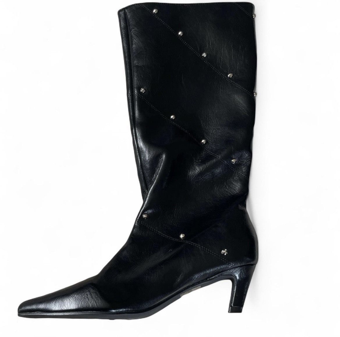 Fashion Nova Black Studded Leather Boots Size US 7.5 / IT 37.5 - 7 Thumbnail