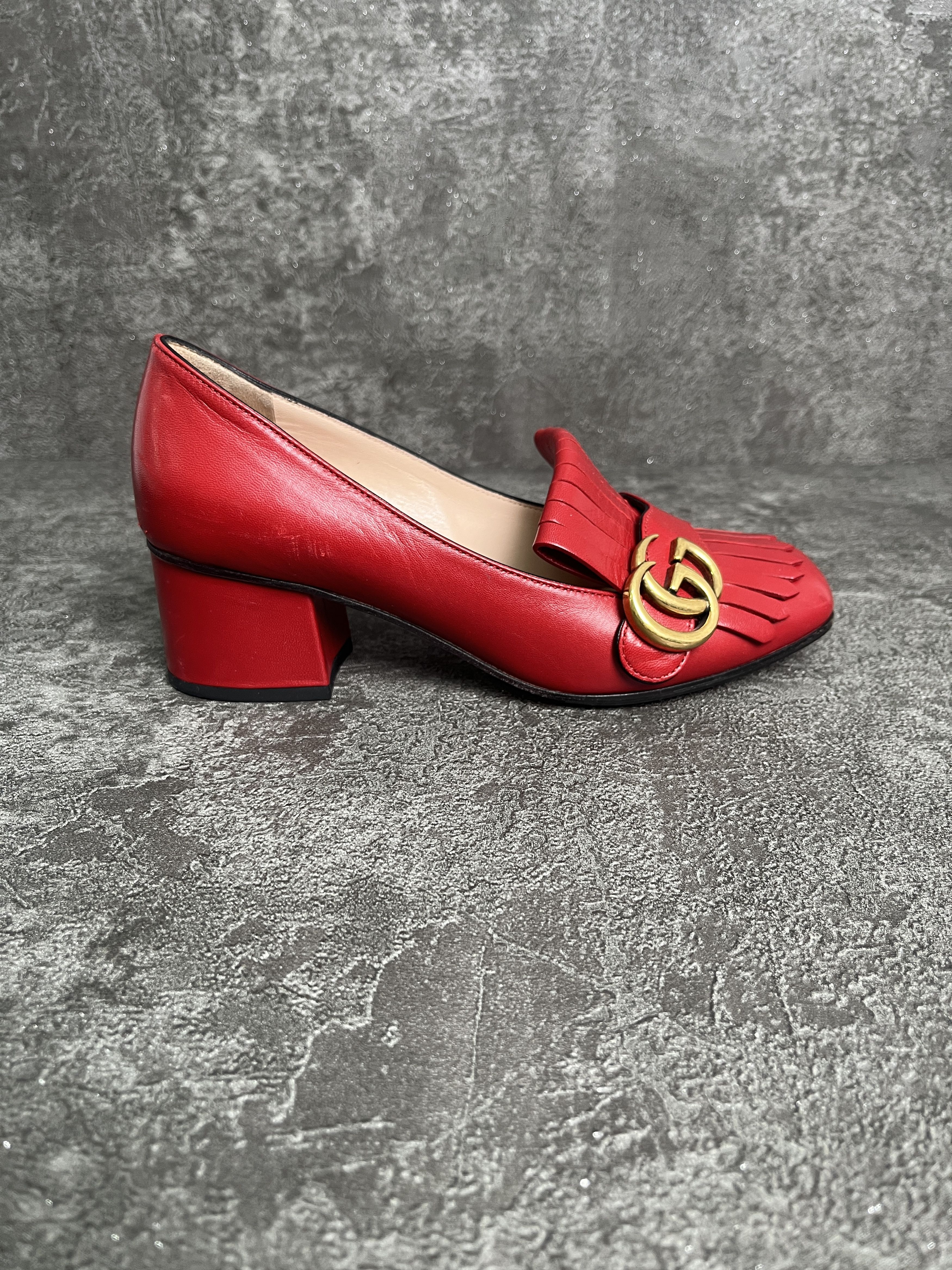 Gucci Gucci Red Marmont Fringe Mid-Heel Pumps Size US 5.5 / IT 35.5 - 1 Thumbnail