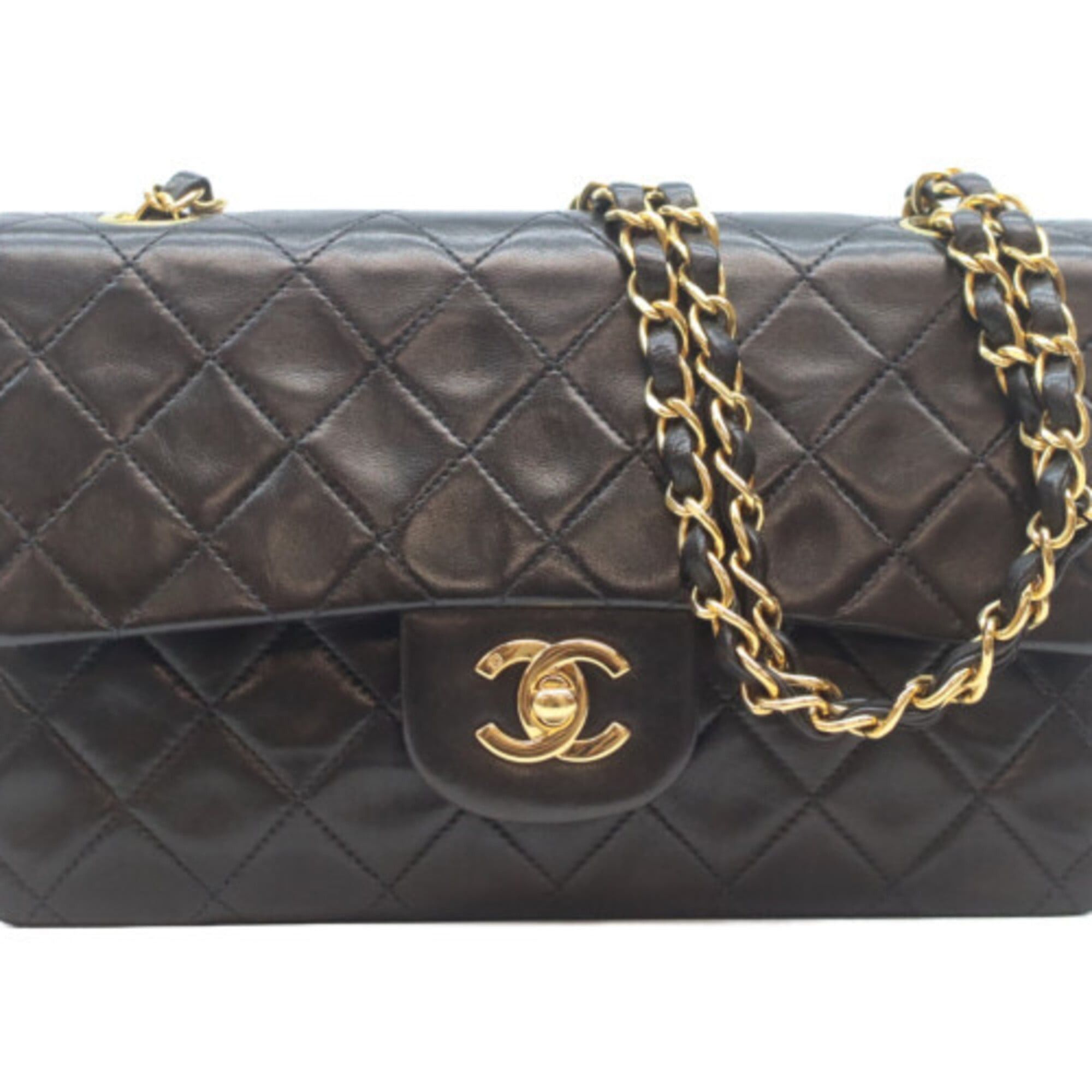 Chanel CHANEL A01113 Lambskin Double Flap Matelassé 23 Shoulder Bag, Black with Gold Hardware, Women's Size ONE SIZE - 1 Thumbnail