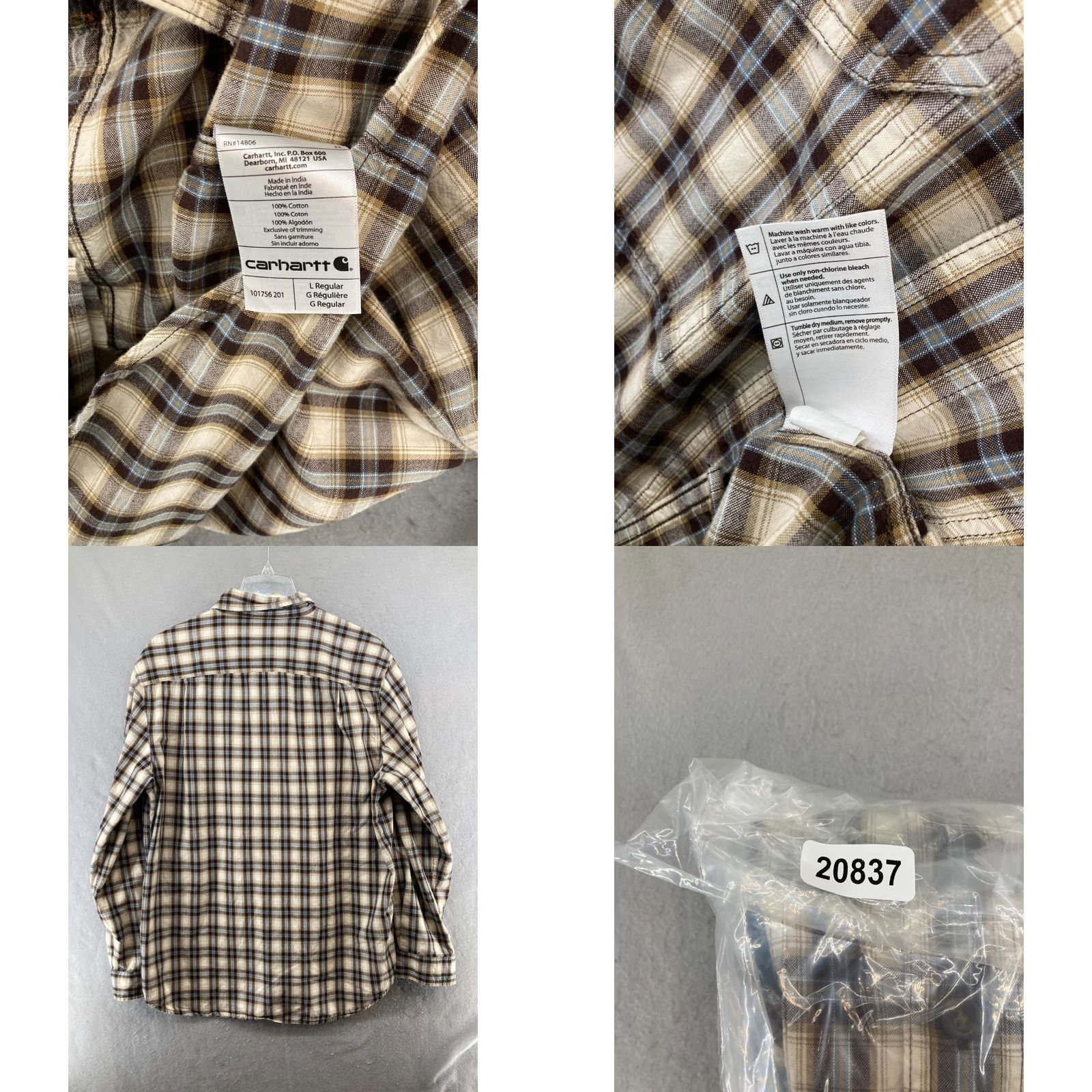 Carhartt Carhartt Mens Button Up Shirt L Brown Plaid Relaxed Fit Size US L / EU 52-54 / 3 - 8 Thumbnail