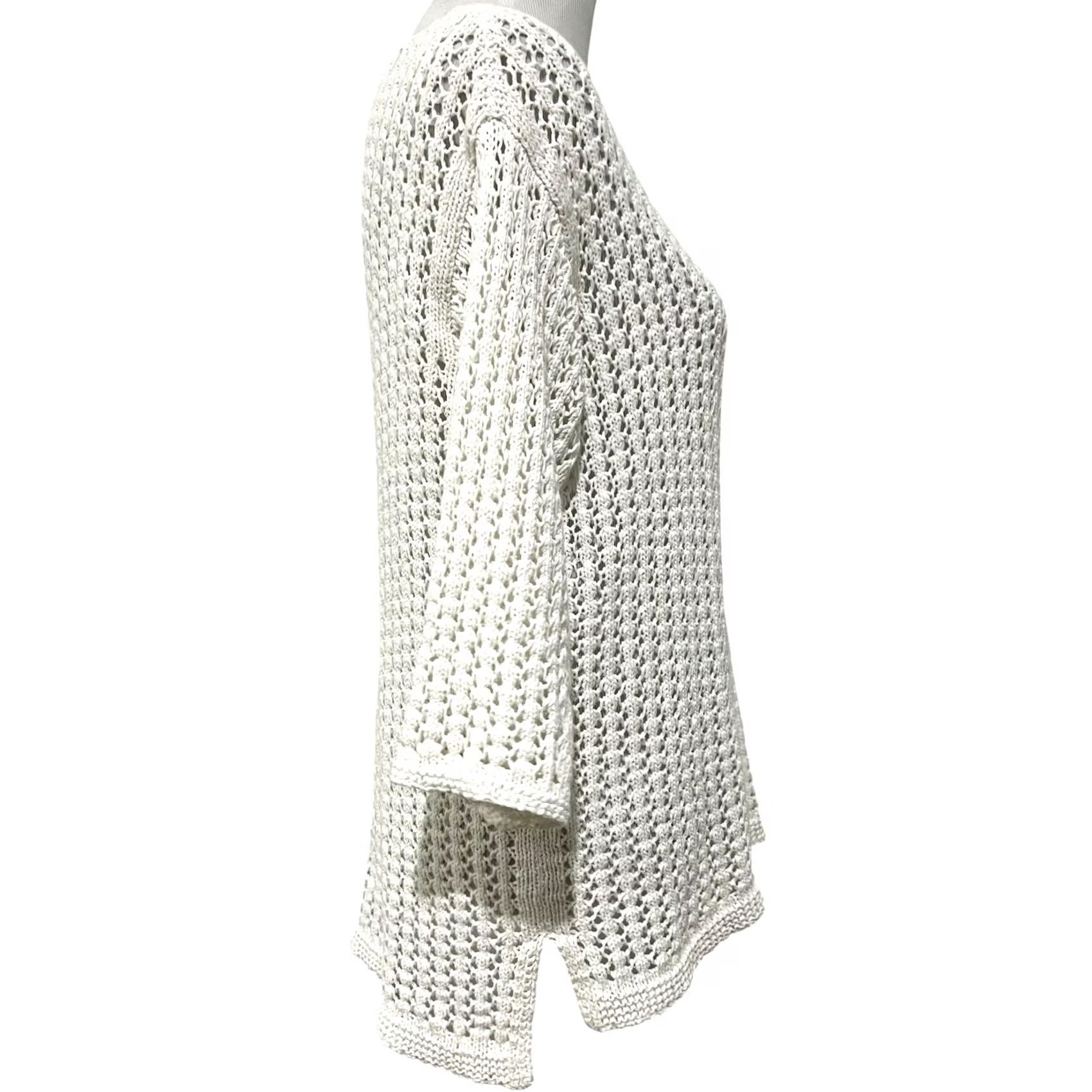 J. Jill J.Jill Open Knit Tunic Sweater Cotton Blend White Coastal Quiet Luxury Womens S Shirt Size S / US 4 / IT 40 - 5 Thumbnail