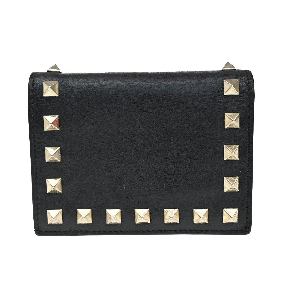 Valentino Valentino Leather Rockstud Flap Card Case Black Size ONE SIZE - 2 Thumbnail