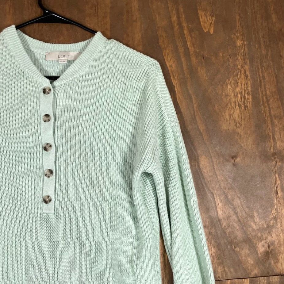 Loft VINTAGE LOFT Womens Sweater Green Knitted Henley Long Sleeve 100% Cotton XS Size XS / US 0-2 / IT 36-38 - 5 Thumbnail