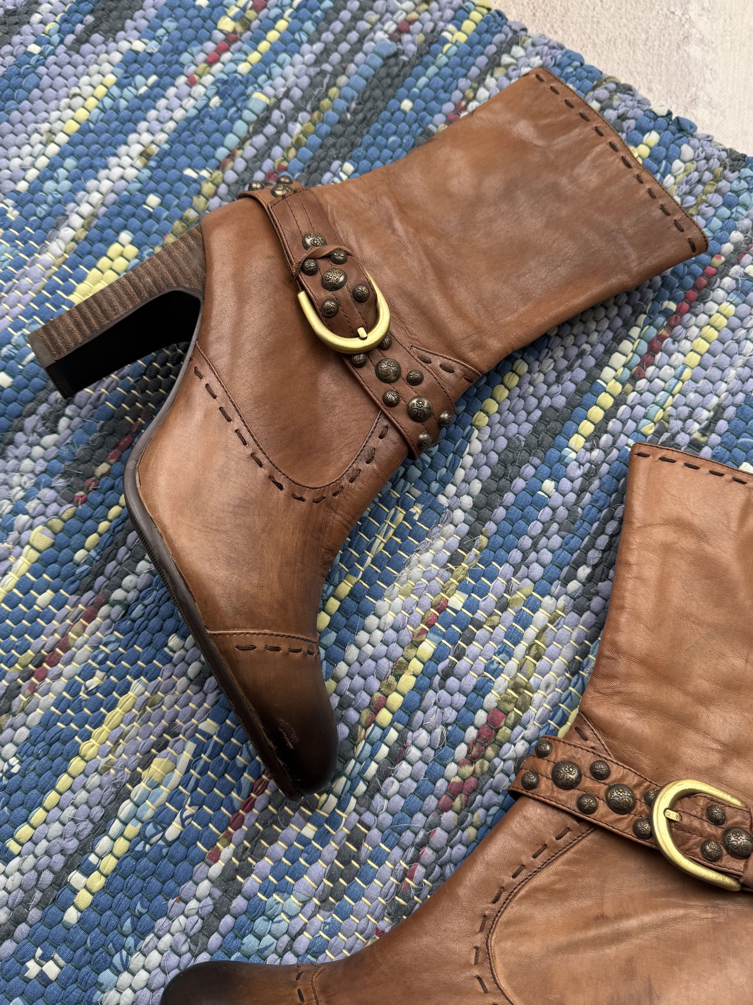 Japanese Brand Vintage Cowboy Heels Boots With Belt A301D16(03) Size US 10 / IT 40 - 2 Thumbnail