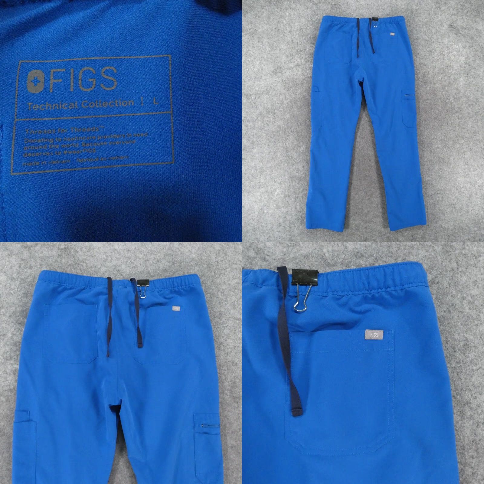 Vintage FIGS Scrub Pants Mens Large Blue Drawstring Medical Solid Polyester Blend Size US 33 - 10 Thumbnail