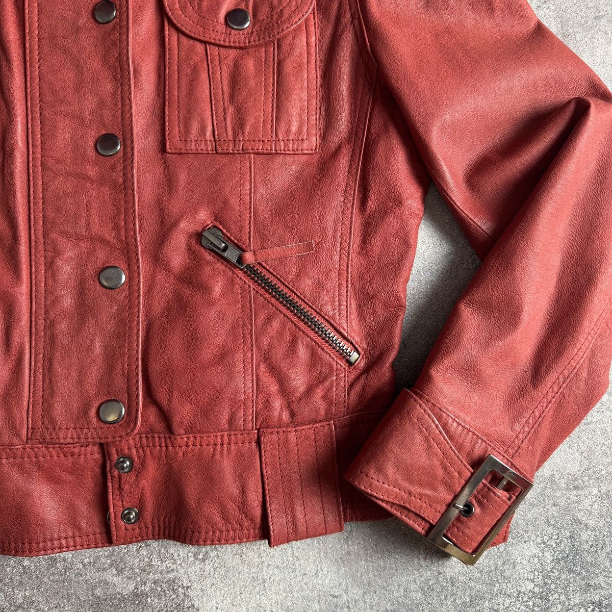Hysteric Glamour Vintage Strap Details Y2K Red Leather Cropped Jacket Size M / US 6-8 / IT 42-44 - 10 Thumbnail