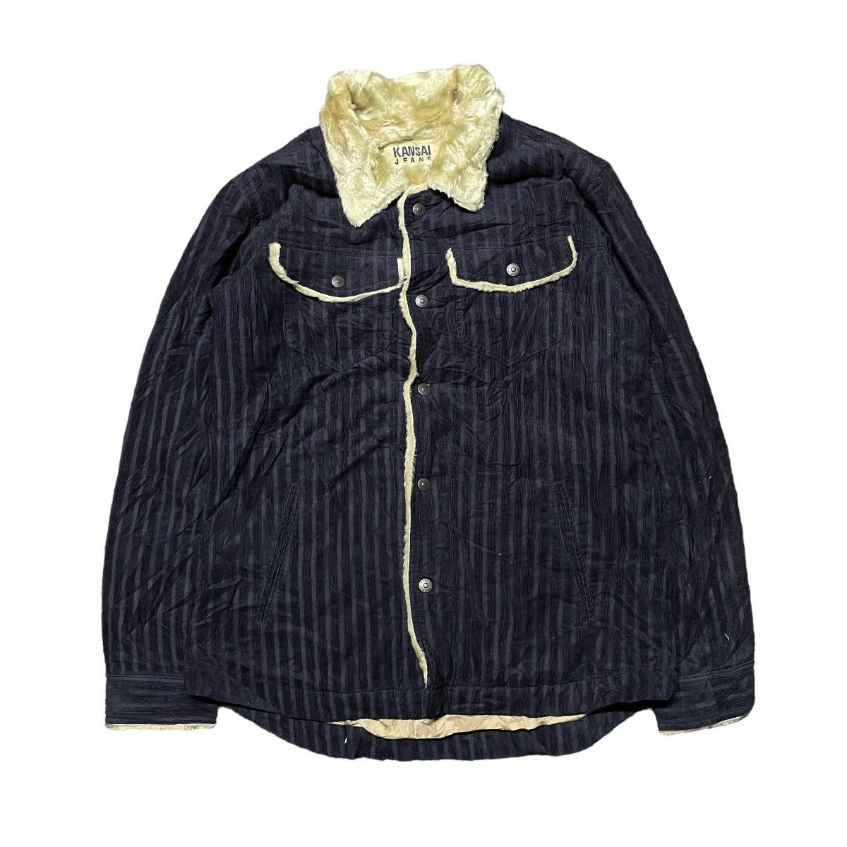 💥1990s Vintage Kansai Jeans Sherpa Linen Button Down