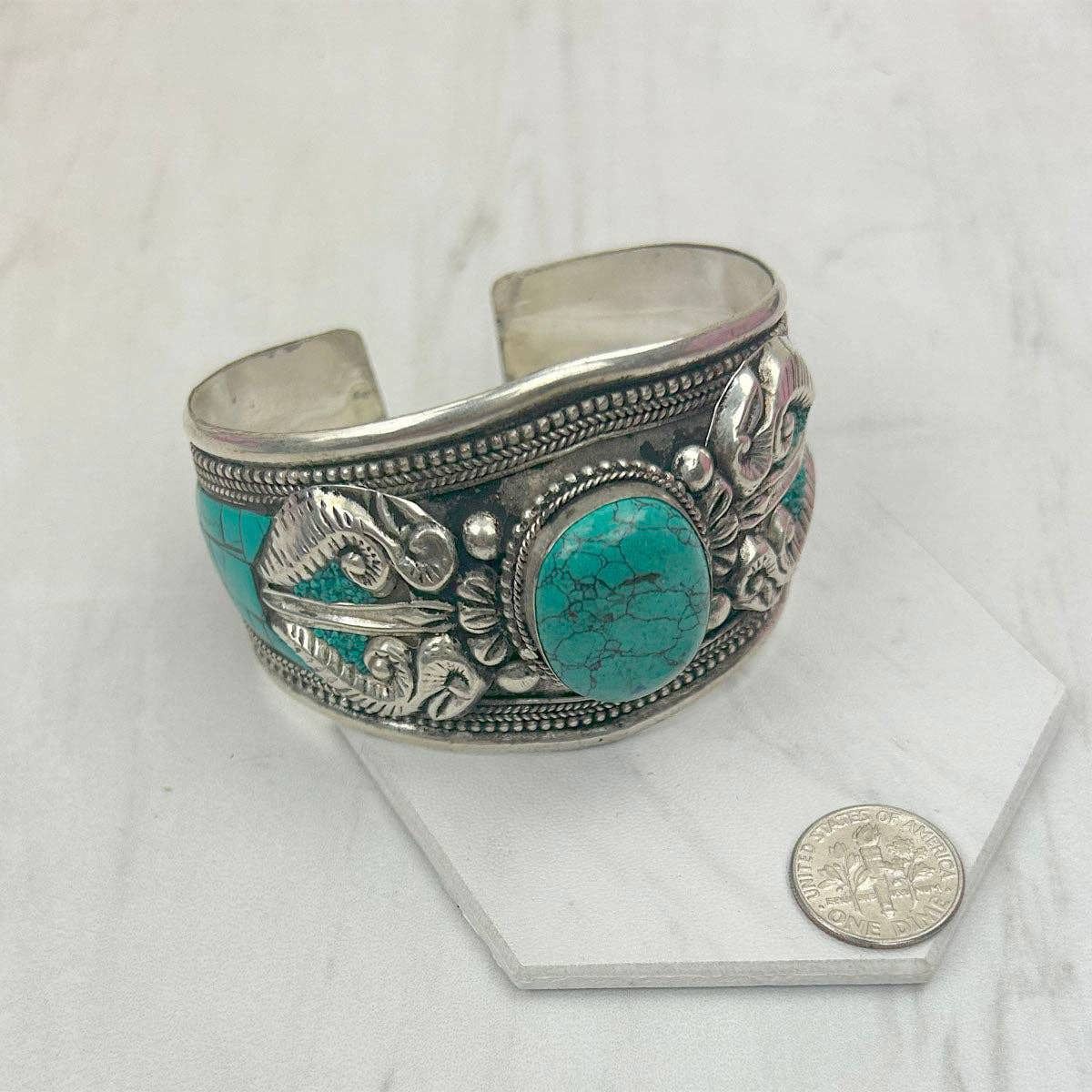 Other German Silver Bangle with Vibrant Blue Turquoise Natural Sto Size ONE SIZE - 3 Thumbnail
