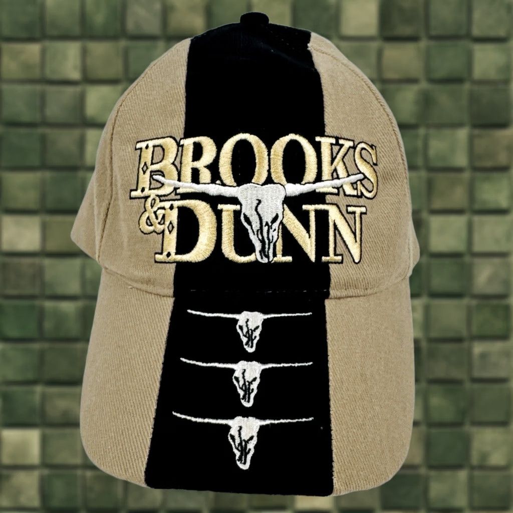 Brooks Y2K Brooks & Dunn Band Hat Country Western Strapback Longhorn Skull Beige Black Mens Size ONE SIZE - 1 Thumbnail