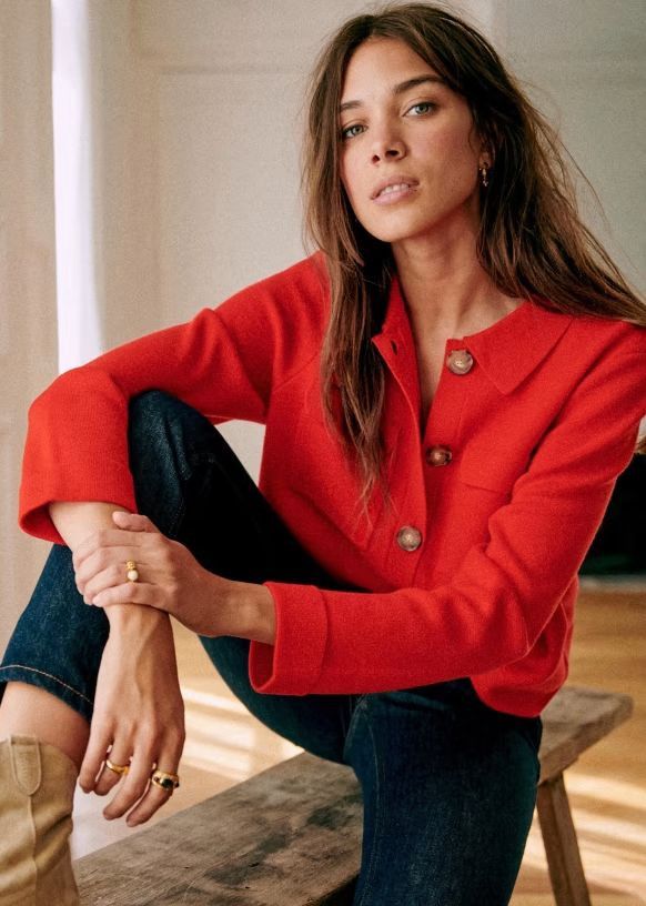 Sezane La Maille Sezane Betty Cardigan Coral Red Merino Wool Size M Size M / US 6-8 / IT 42-44 - 3 Thumbnail