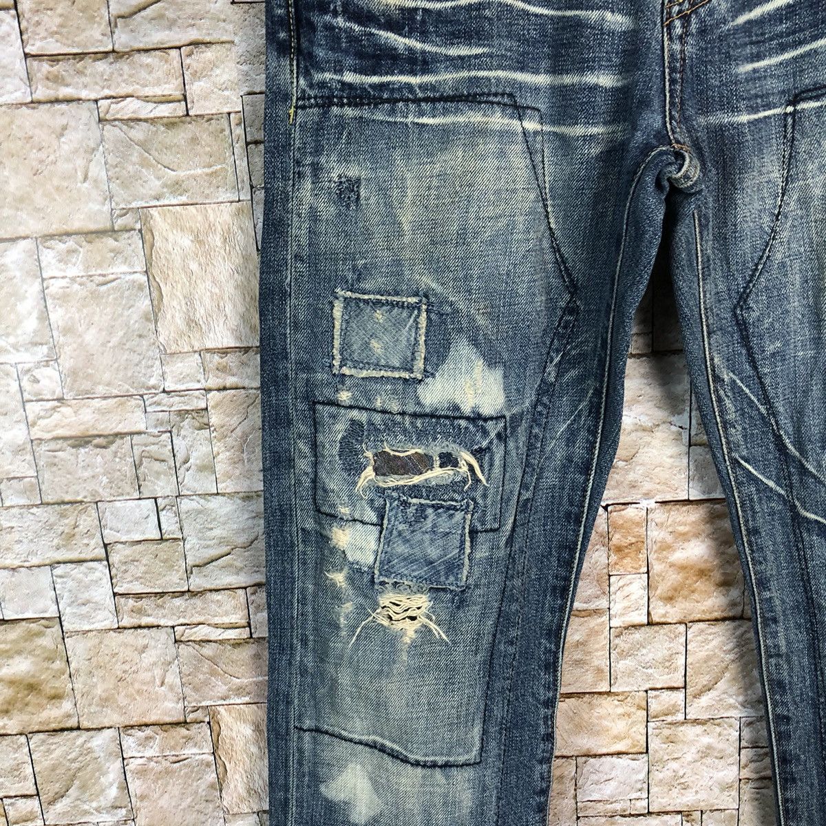 Japanese Brand Bartack Works Blue Distressed Denim Pants #A143 Size US 27 - 10 Thumbnail