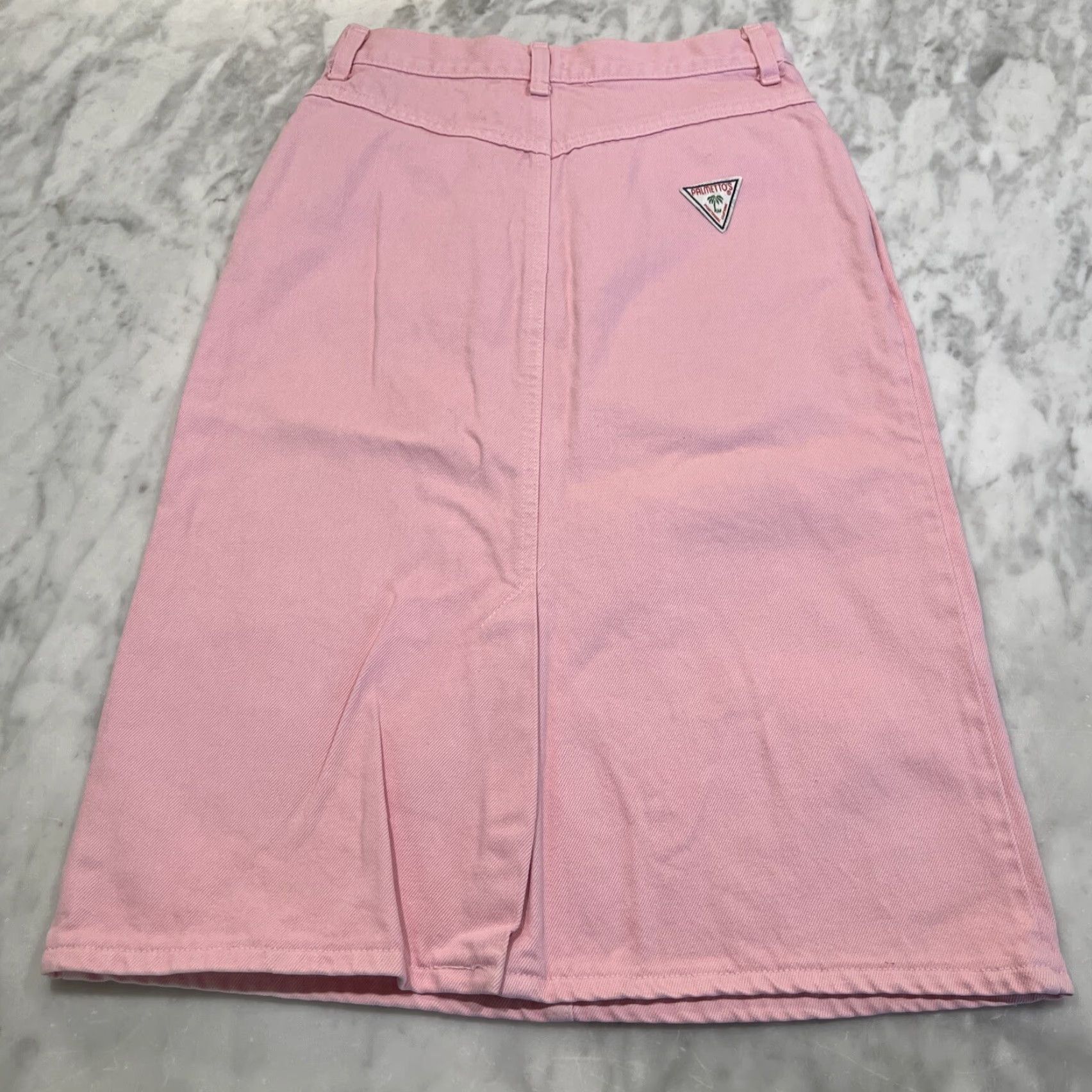 Denime Vintage Midi Skirt Pink Denim Zipper Button Front Pockets Bare Back Western Size 42" / US 20 - 3 Thumbnail