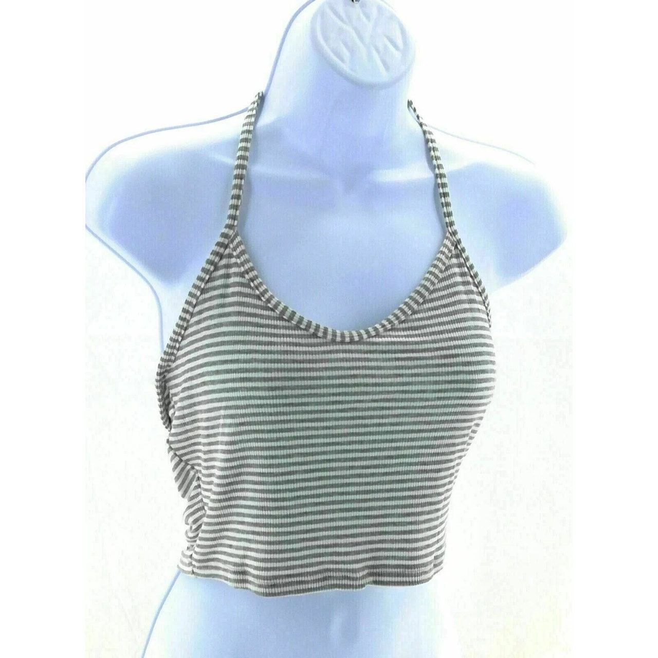 Other Acemi Gray Ivory Stripe Halter Crop Top Y2K USA Size L / US 10 / IT 46 - 1 Thumbnail