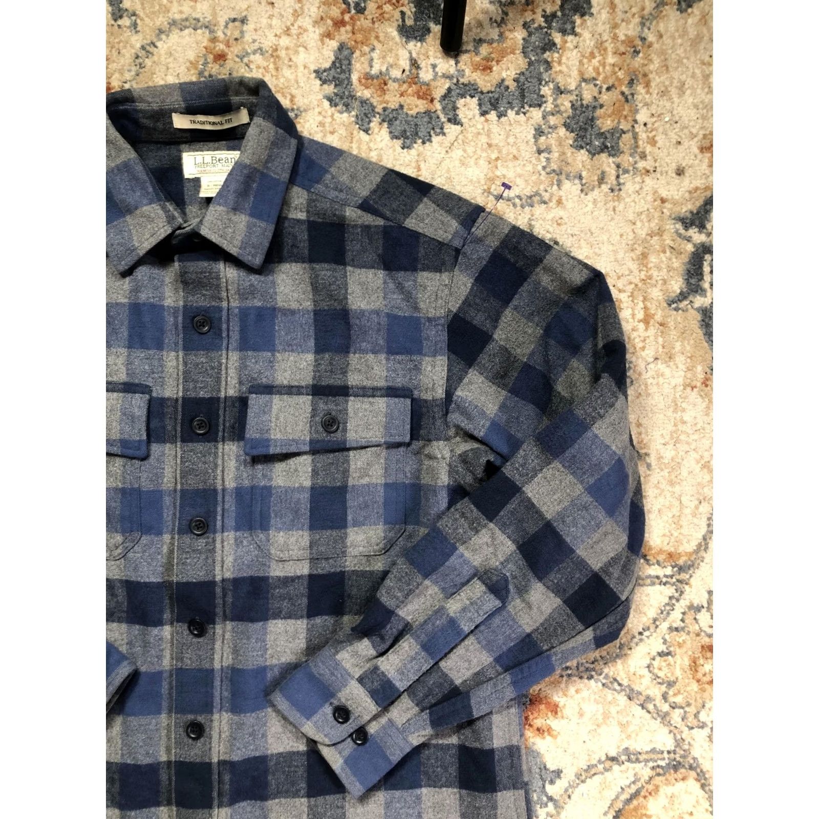 Vintage L.L. Bean Shirt Mens S Blue Plaid Flannel Button Front Long Sleeve Chamois Cotton Heavyweight Pockets Size US S / EU 44-46 / 1 - 4 Thumbnail