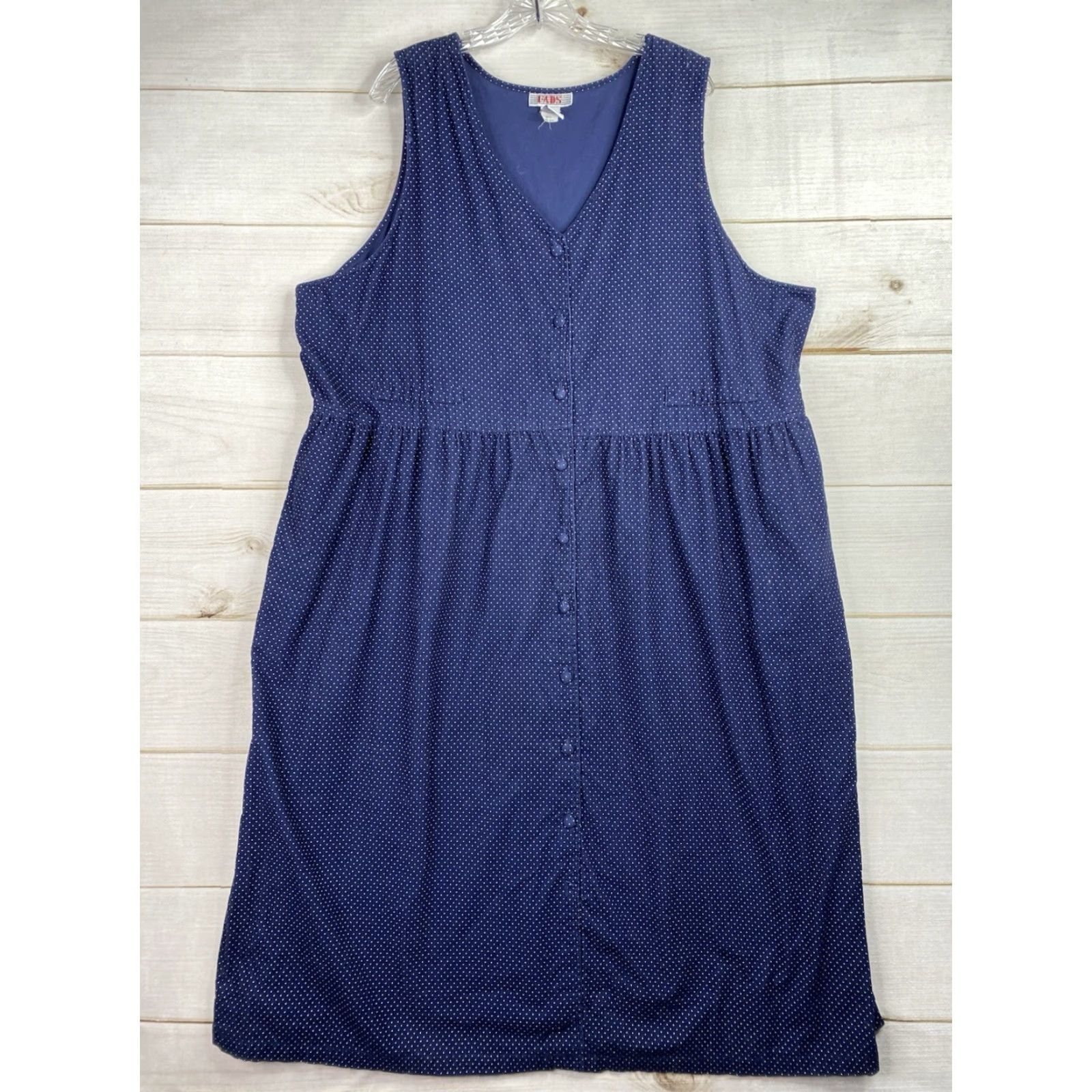 Vintage Vtg FADS Dress Womens 24W Blue Polka Dot Corduroy Sleeveless Pockets Cottagecore Size 4XL / US 24-26 - 2 Thumbnail