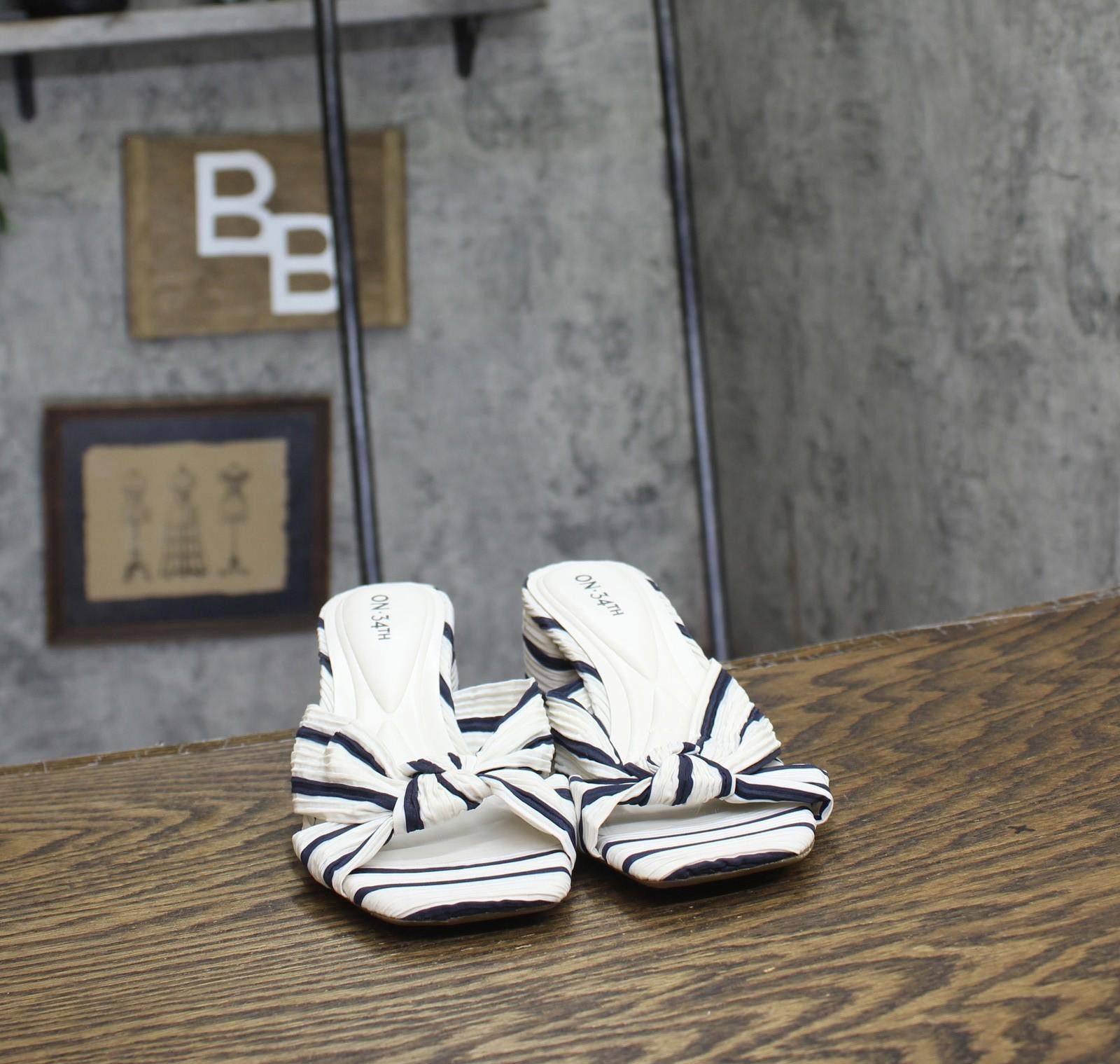 Other On 34th Block-heel Sandals 10018687500 Navy Stripe Blue 6m Size US 6 / IT 36 - 3 Thumbnail