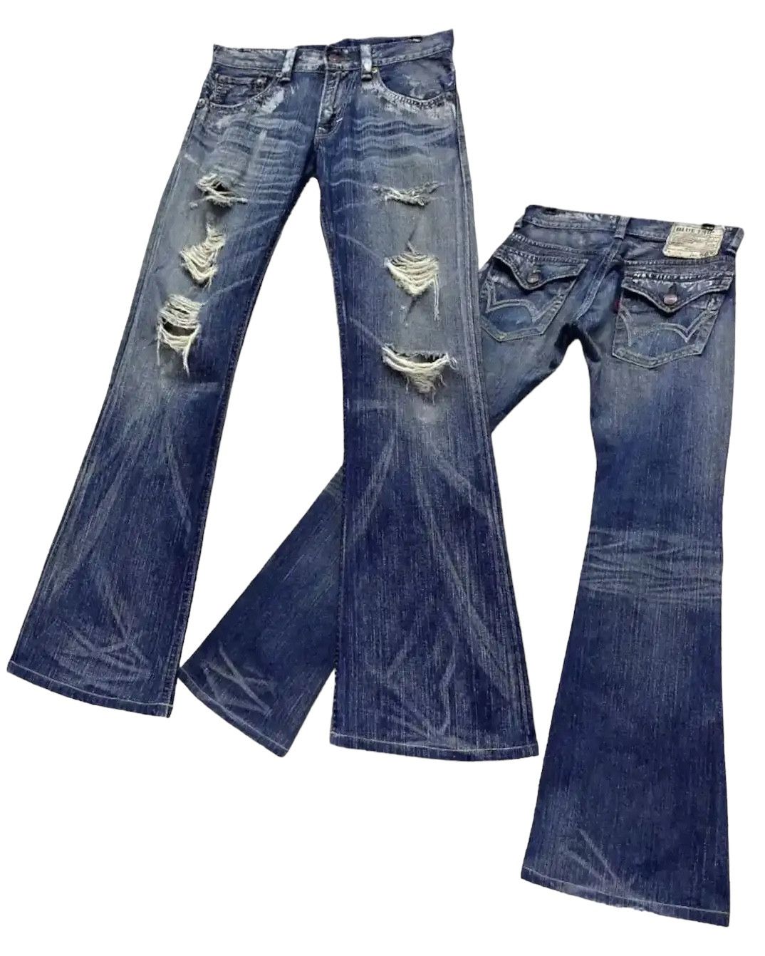 Japanese Brand FYE FLARE🔥Vintage EDWIN BLUE TRIP Ripped Distressed Denim Size 30" / US 8 / IT 44 - 2 Thumbnail