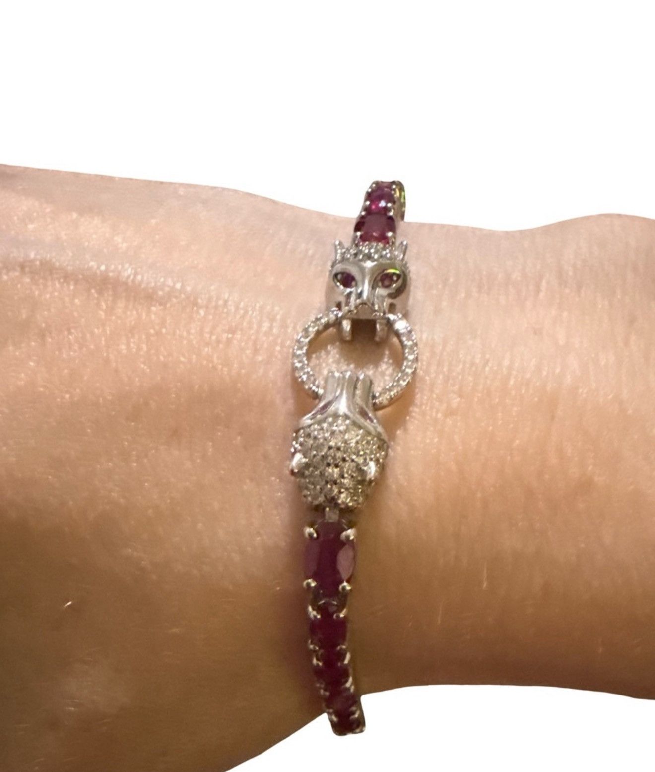 Nordstrom 14k White Gold over Silver Ruby Panther Bracelet! Size ONE SIZE - 2 Thumbnail