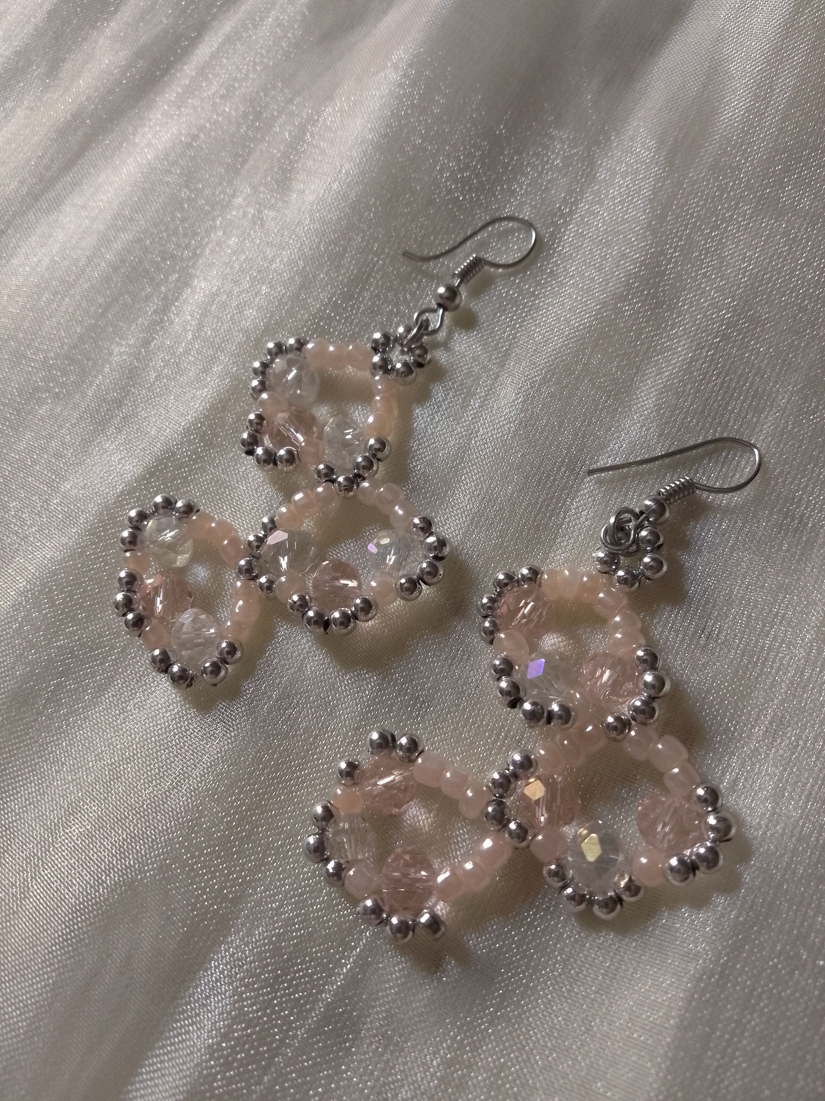 Handmade Necklace Earrings set Leafy pattern soft pink Crystal Size ONE SIZE - 2 Thumbnail