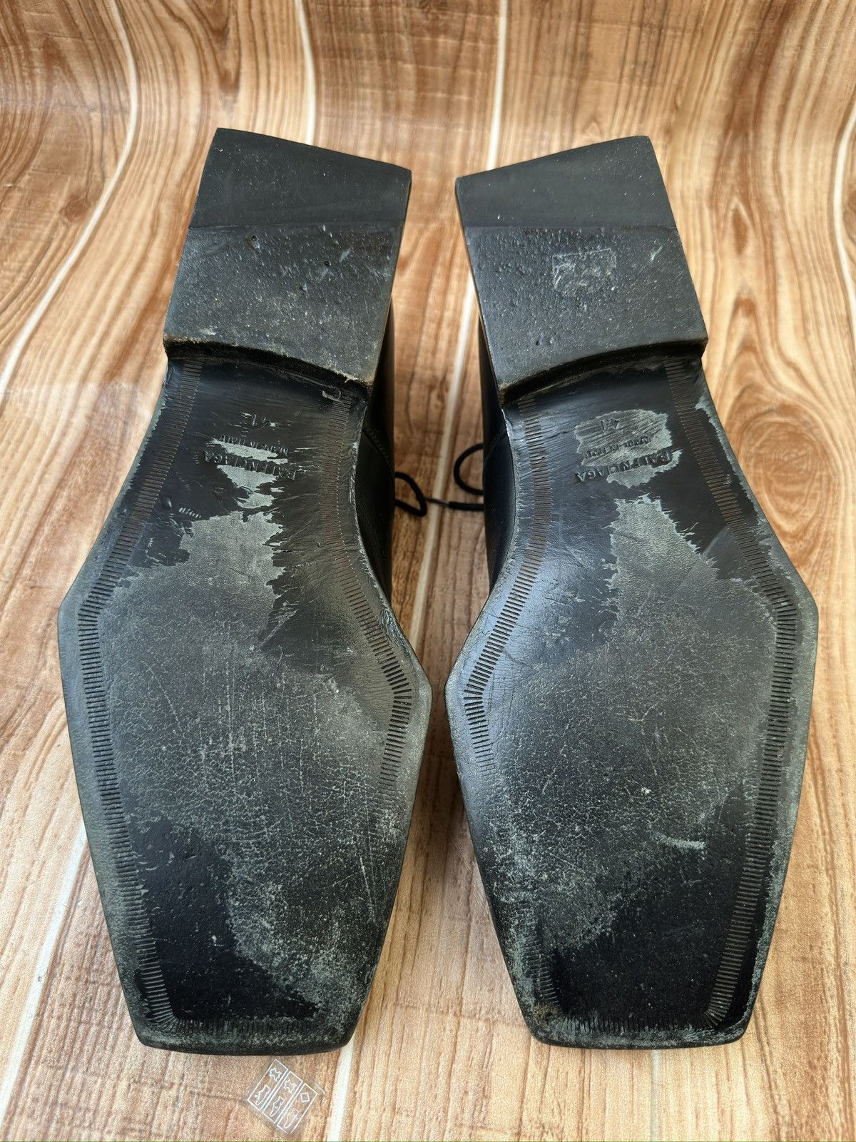 Balenciaga Block Rim Black Leather Square Derby Shoes