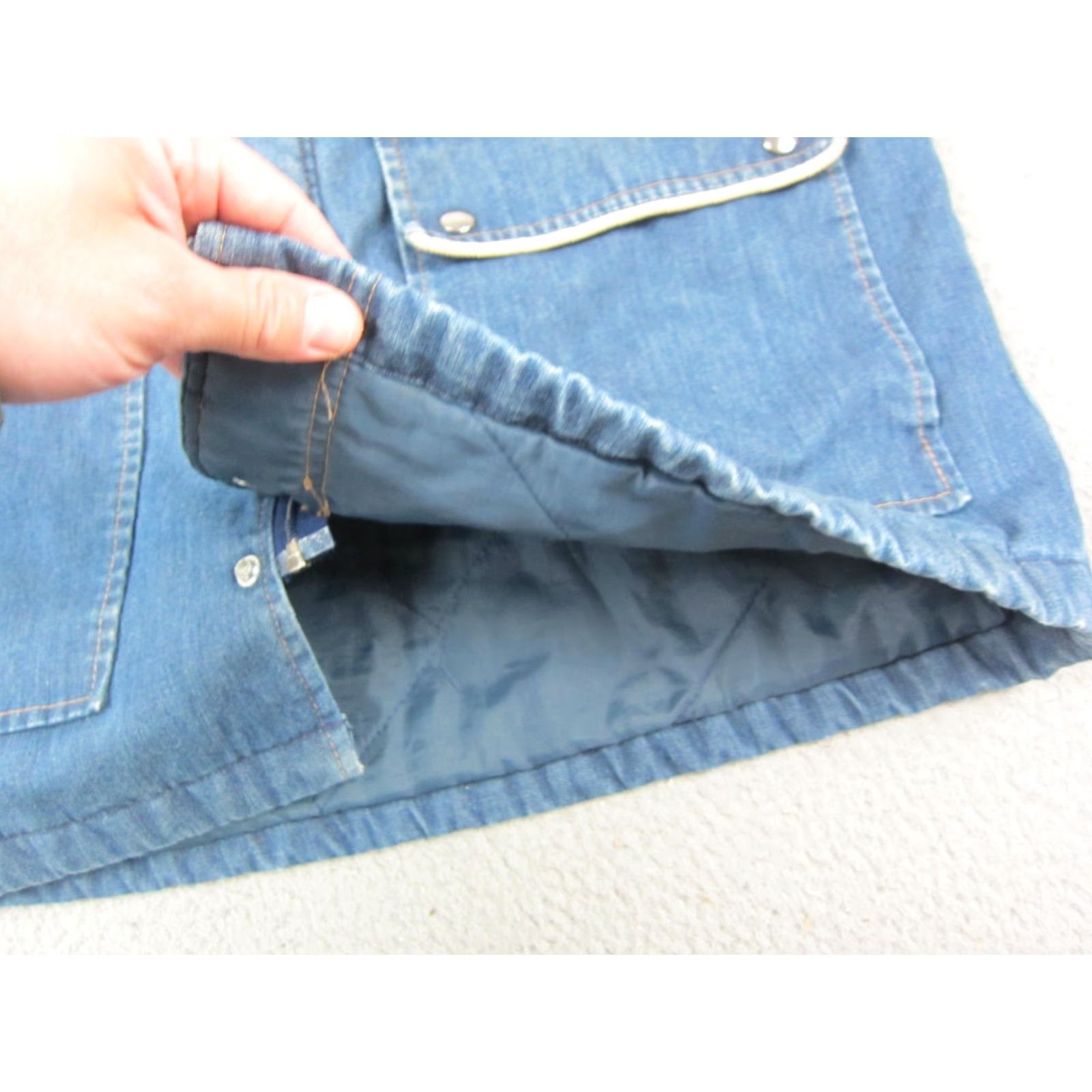 Vintage VINTAGE Wiman Bomber Jacket Mens L Blue Denim Snap Collar Made in USA 70s USA 90s Mens Old School Denim Jacket Size US L / EU 52-54 / 3 - 7 Thumbnail