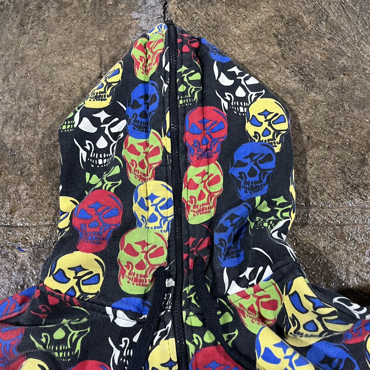 Affliction × JNCO × Vintage CRAZY Y2K SKULL ALL OVER PRINT ZIP-UP HOODIE GRUNGE GOTH Size US XL / EU 56 / 4 - 6 Thumbnail
