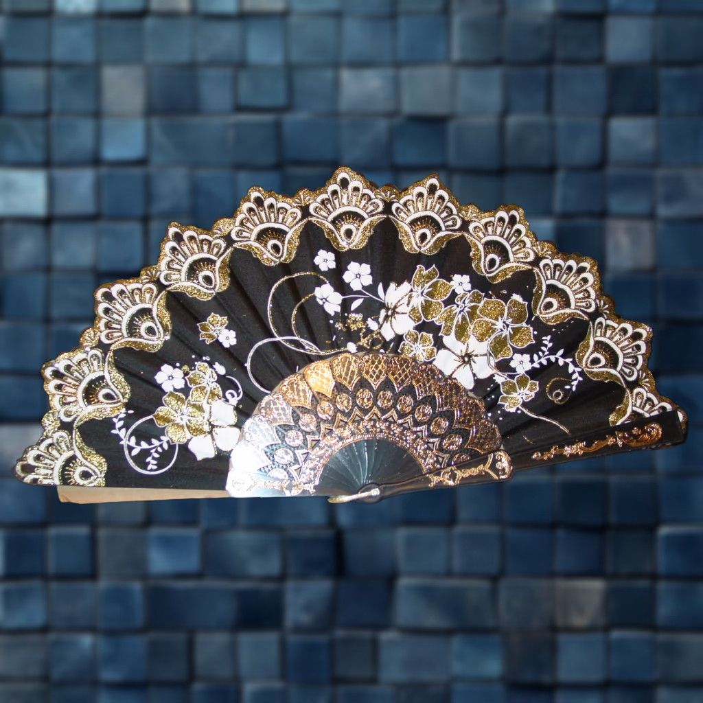 Vintage Unbranded Hand Fan Small Black Vintage 16 Inch Opened 9 Inch Closed Collectible Size ONE SIZE - 1 Preview