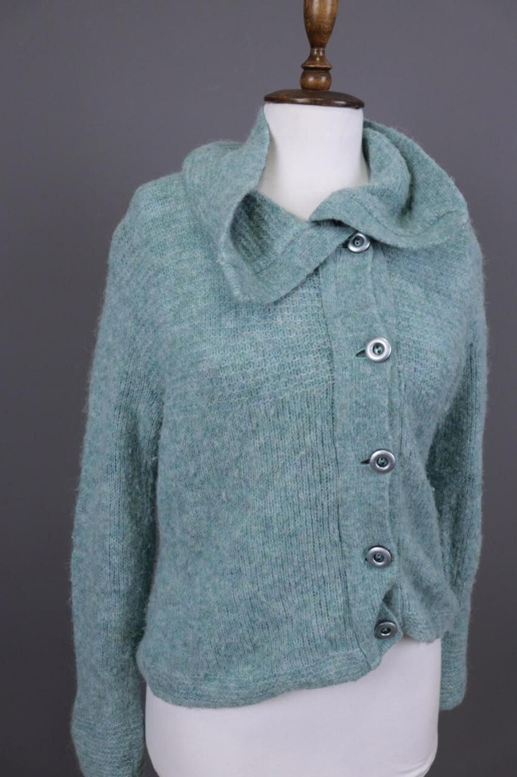 Designer Aventures des Toiles Green Wool Alpaca Knit Jacket Size 40 Size M / US 6-8 / IT 42-44 - 5 Thumbnail
