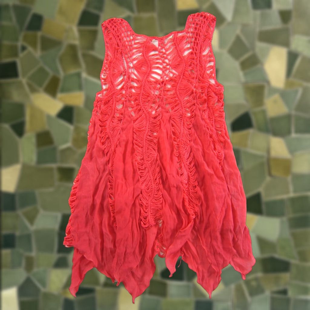 Erima RIMA Neon Coral Pink Rayon Crochet Sleeveless Tank Blouse M-L - Women Shirt Size M / US 6-8 / IT 42-44 - 1 Thumbnail
