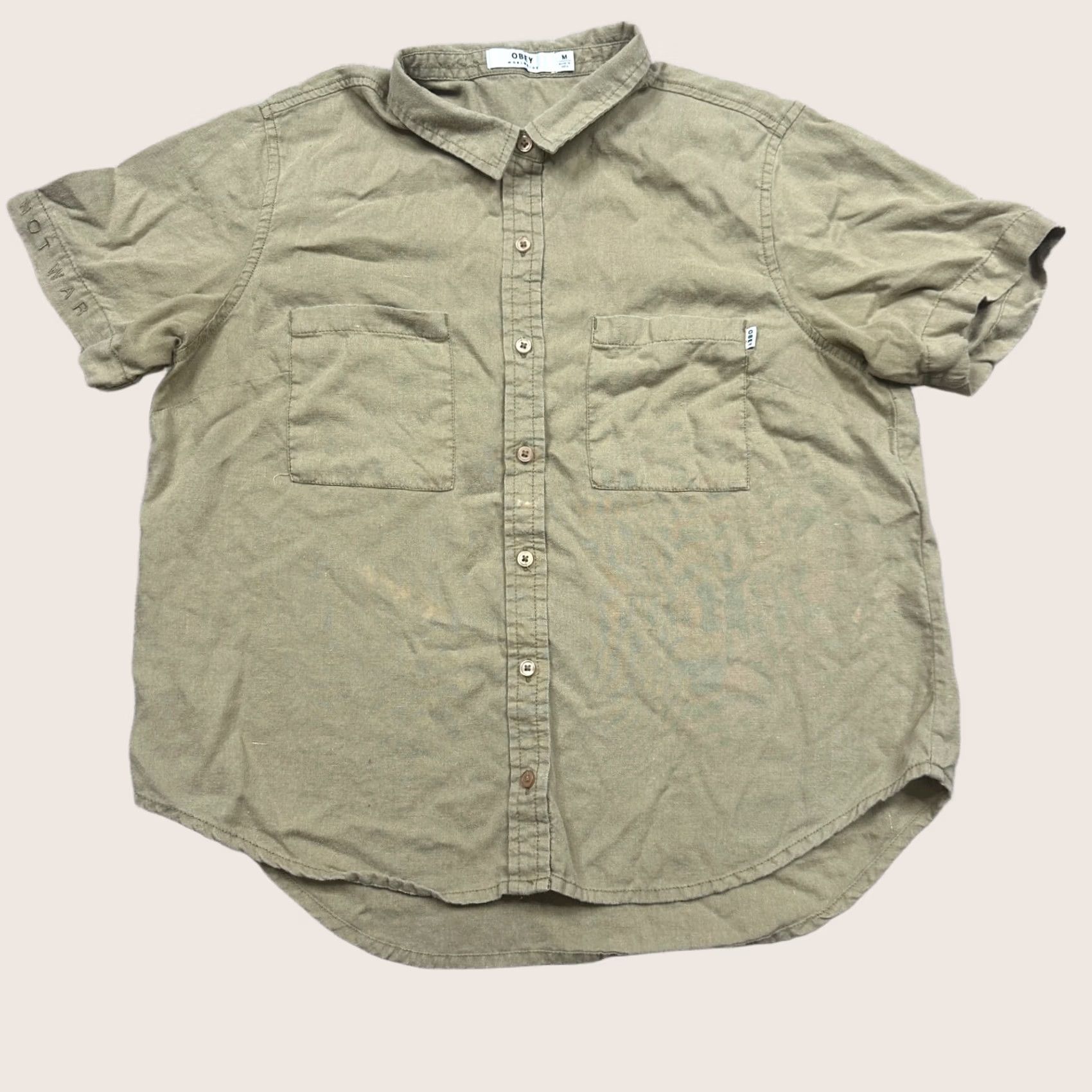 Obey OBEY Shirt Womens M Green Women Size Button Down Short Sleeve Collar Utility Outdoor Size M / US 6-8 / IT 42-44 - 1 Thumbnail