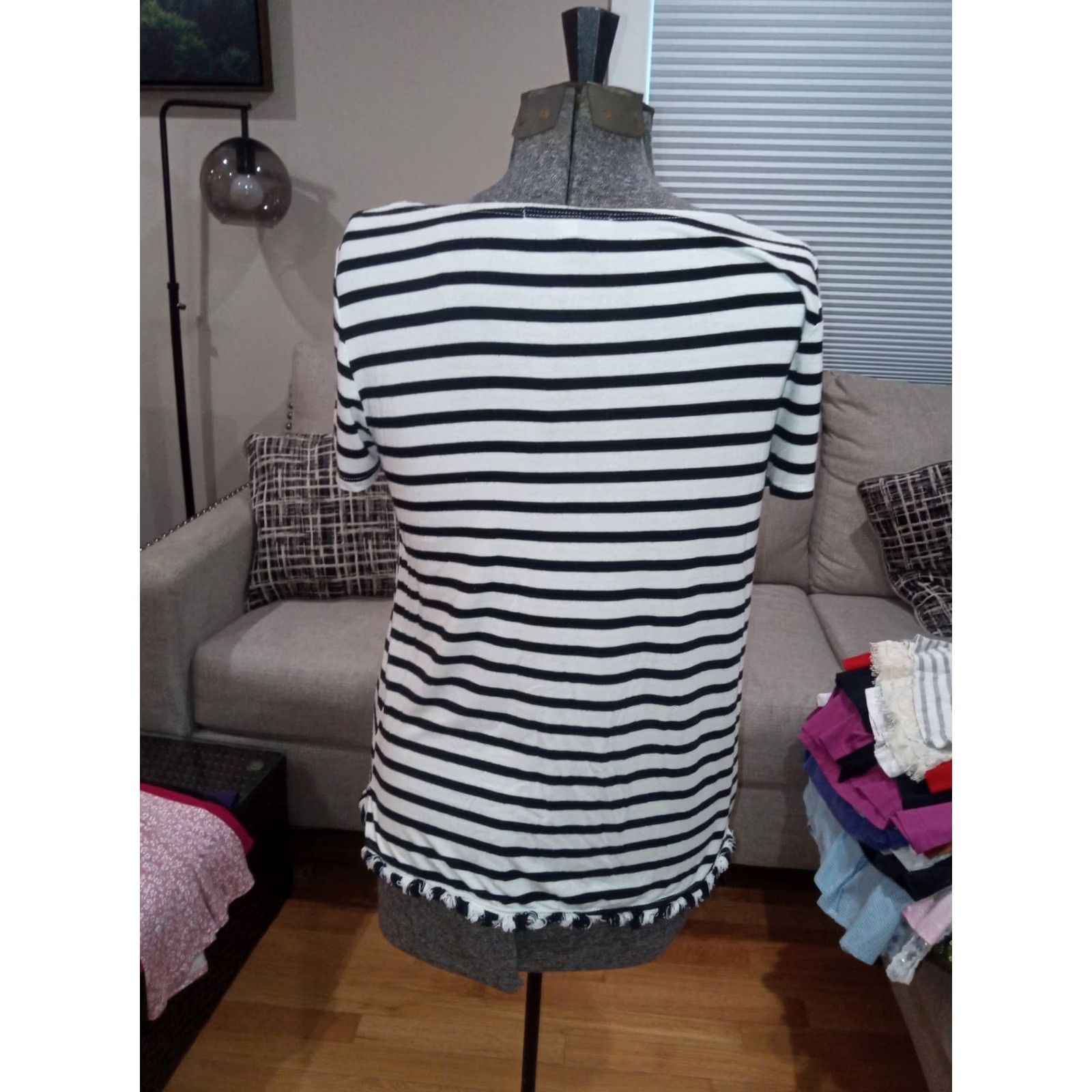 Vintage Green Envelope Striped Top Fringe Hem Women’s M Shirt Raglan Short Sleeve Round Neck Casual Blouse Size M / US 6-8 / IT 42-44 - 4 Thumbnail
