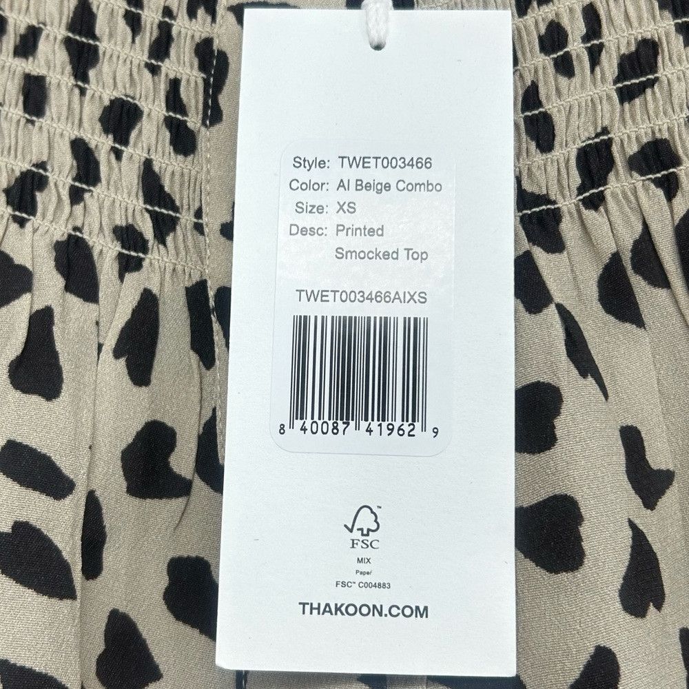 THAKOON THAKOON AL BEIGE COMBO PRINTED SMOCKED TOP WOMEN SIZE XS Size XS / US 0-2 / IT 36-38 - 3 Thumbnail