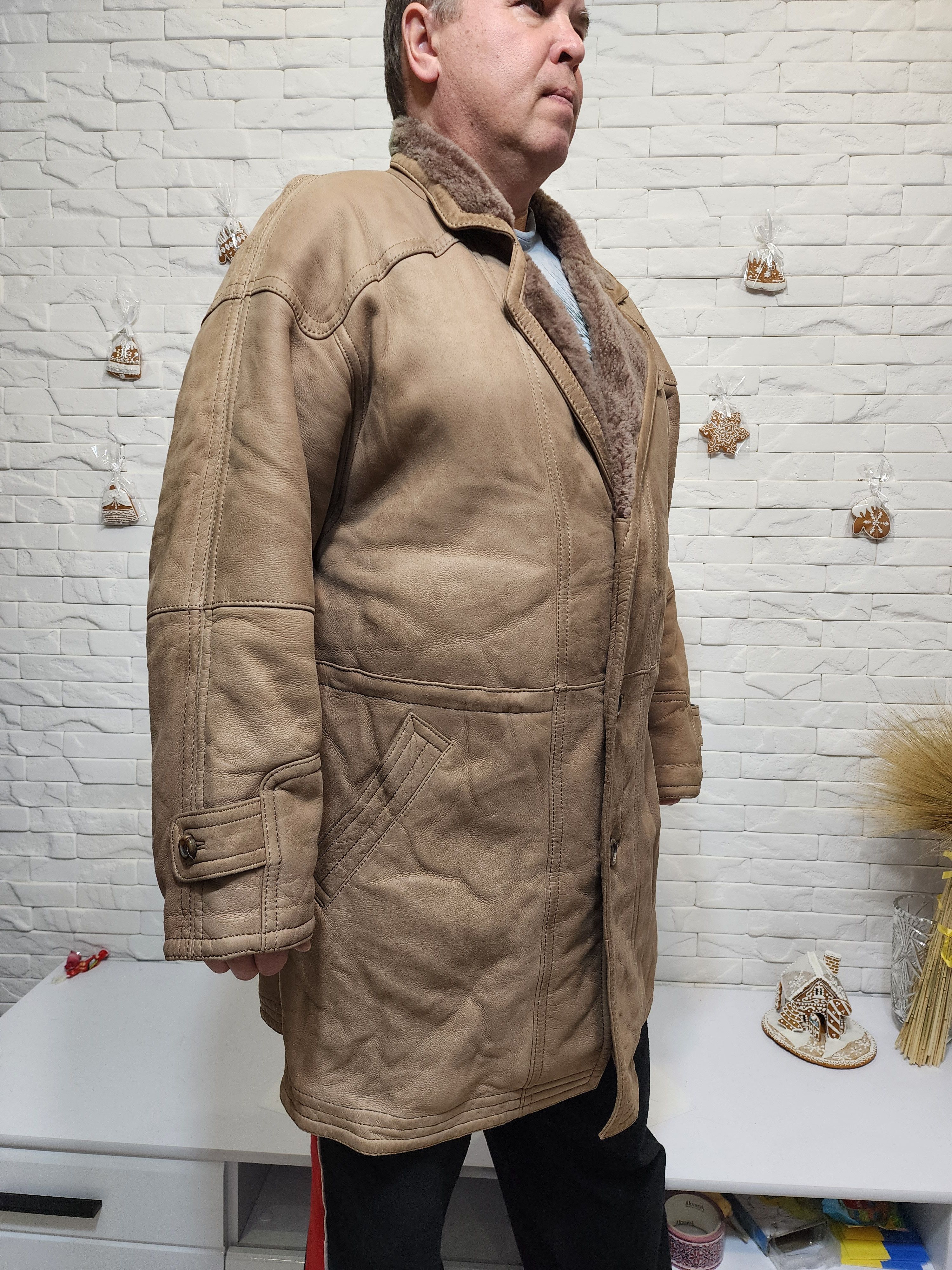Furla Men's Brown Sheepskin Coat: Genuine Fur, Button Front Size US L / EU 52-54 / 3 - 4 Thumbnail