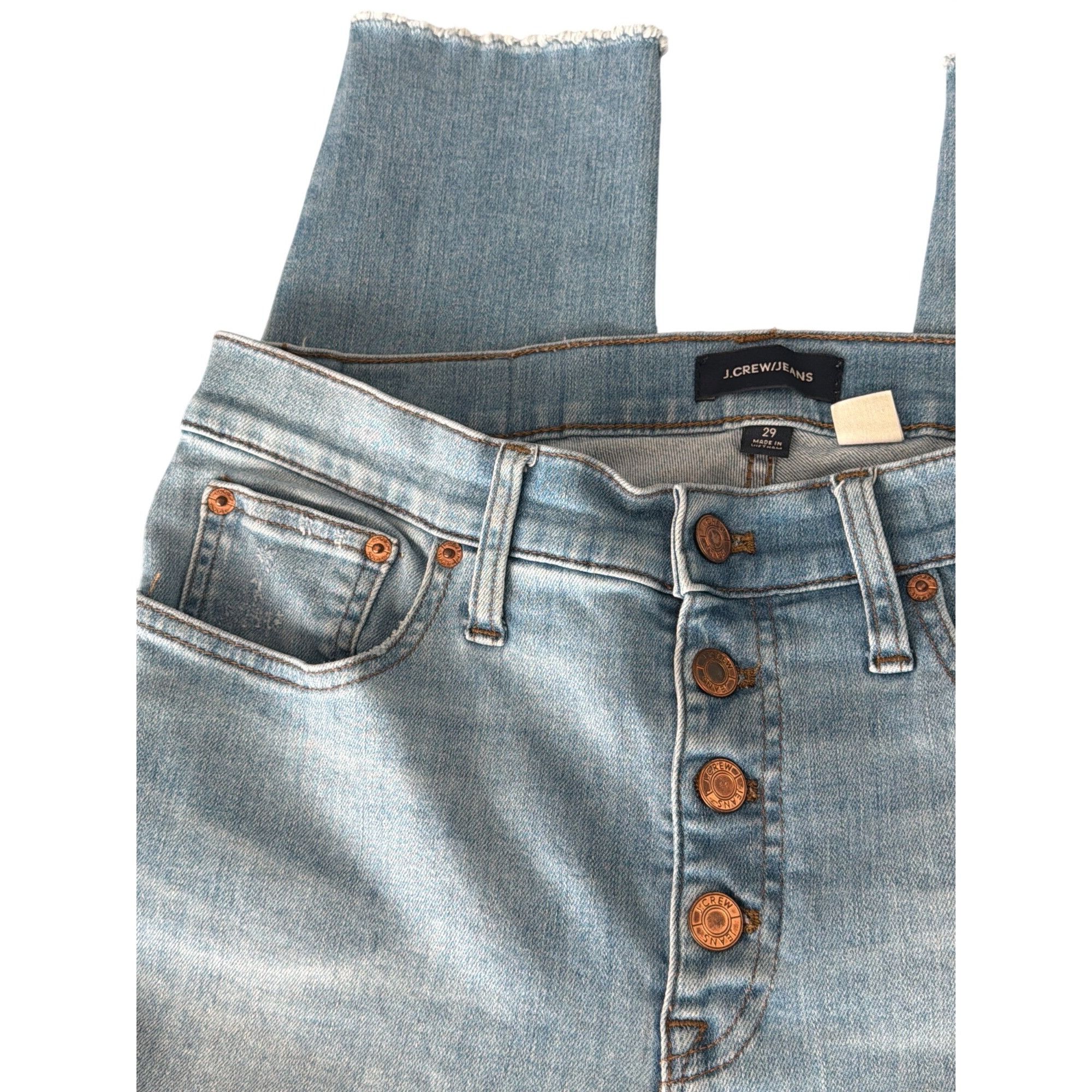 J.Crew J.Crew 9" High Rise Toothpick Jeans Blue Light Wash Raw Hem Size 29" - 3 Thumbnail