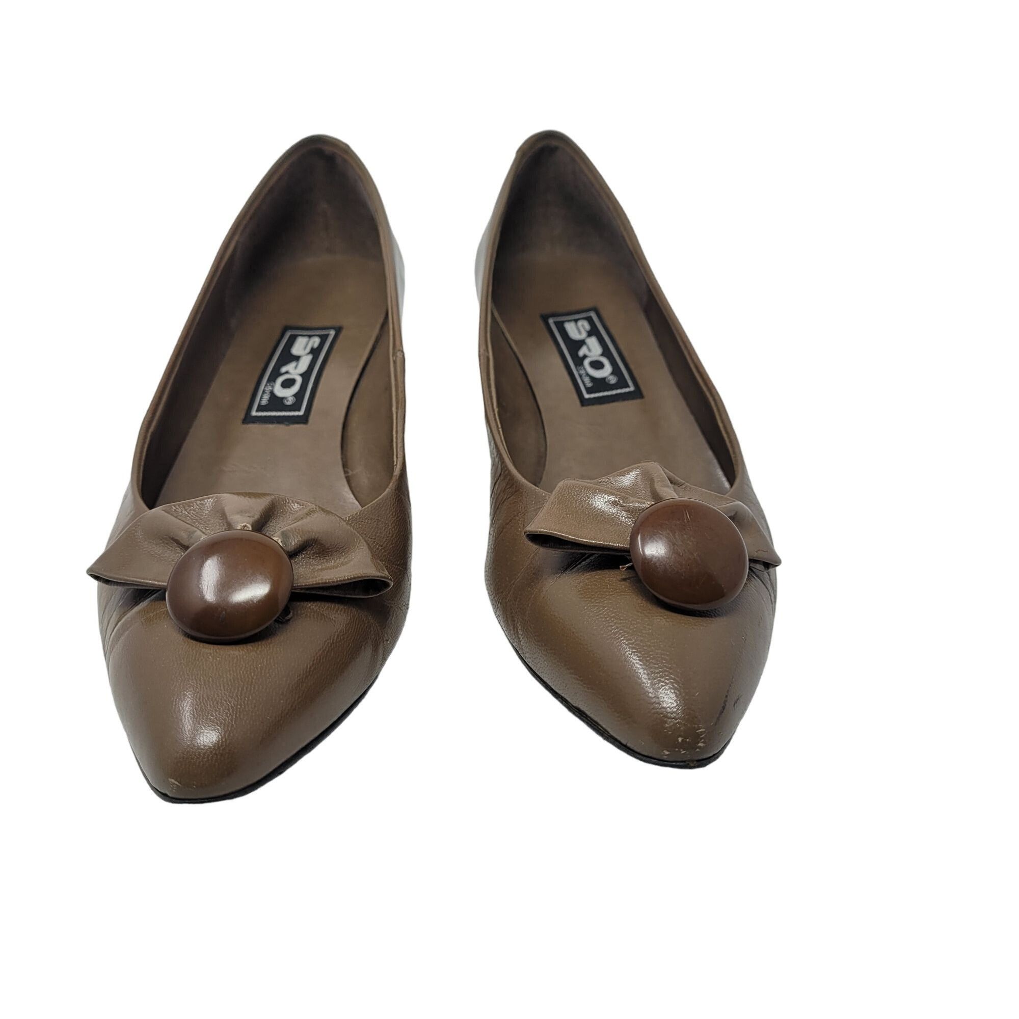 Vintage Vintage Spain Leather Kitten Heels 7M Brown 3D Bow Button Size US 7 / IT 37 - 5 Thumbnail