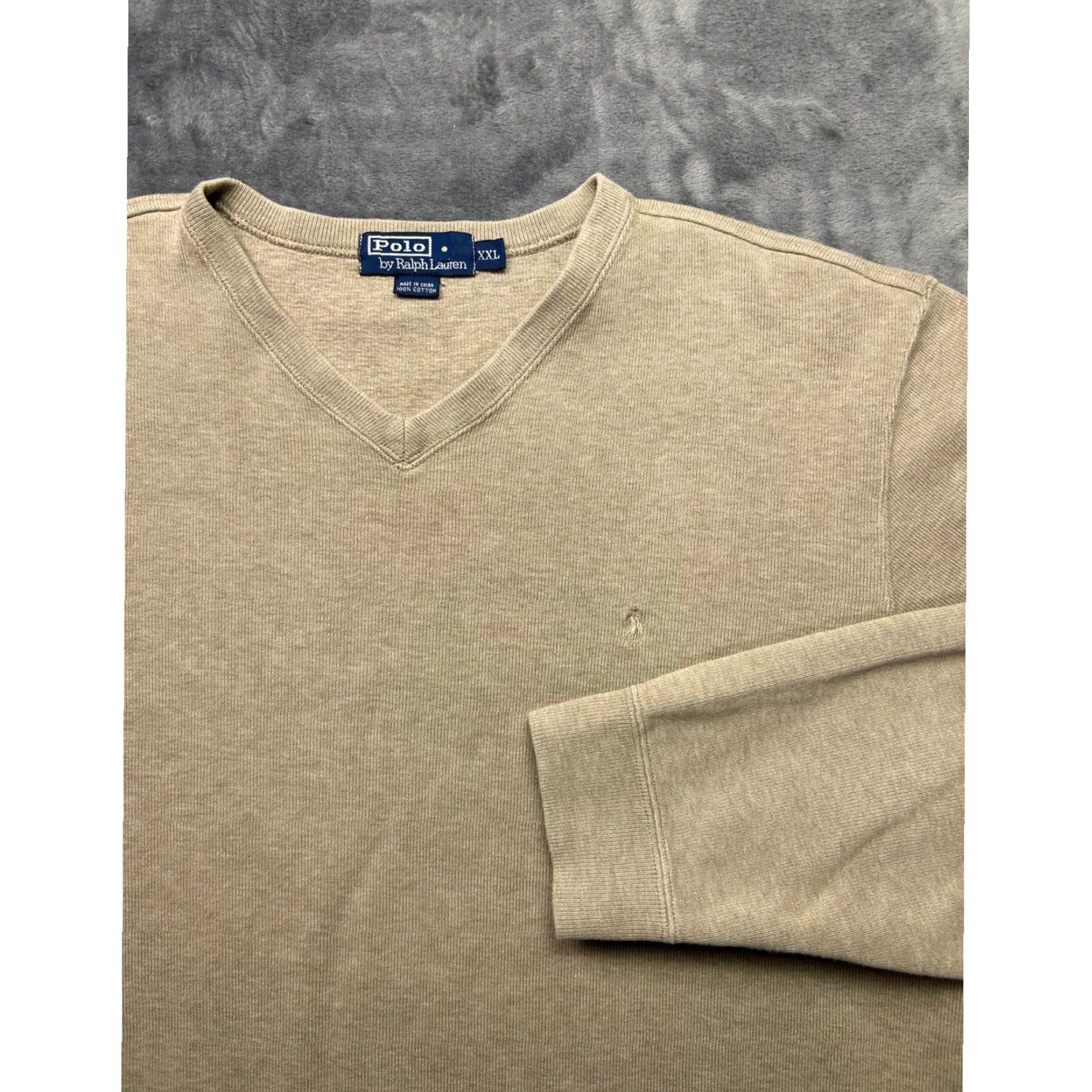 Polo Ralph Lauren VINTAGE Polo Ralph Lauren V Neck Sweater Mens 2XL Tan Cotton Knit Pullover Logo Classic Size US XXL / EU 58 / 5 - 4 Thumbnail