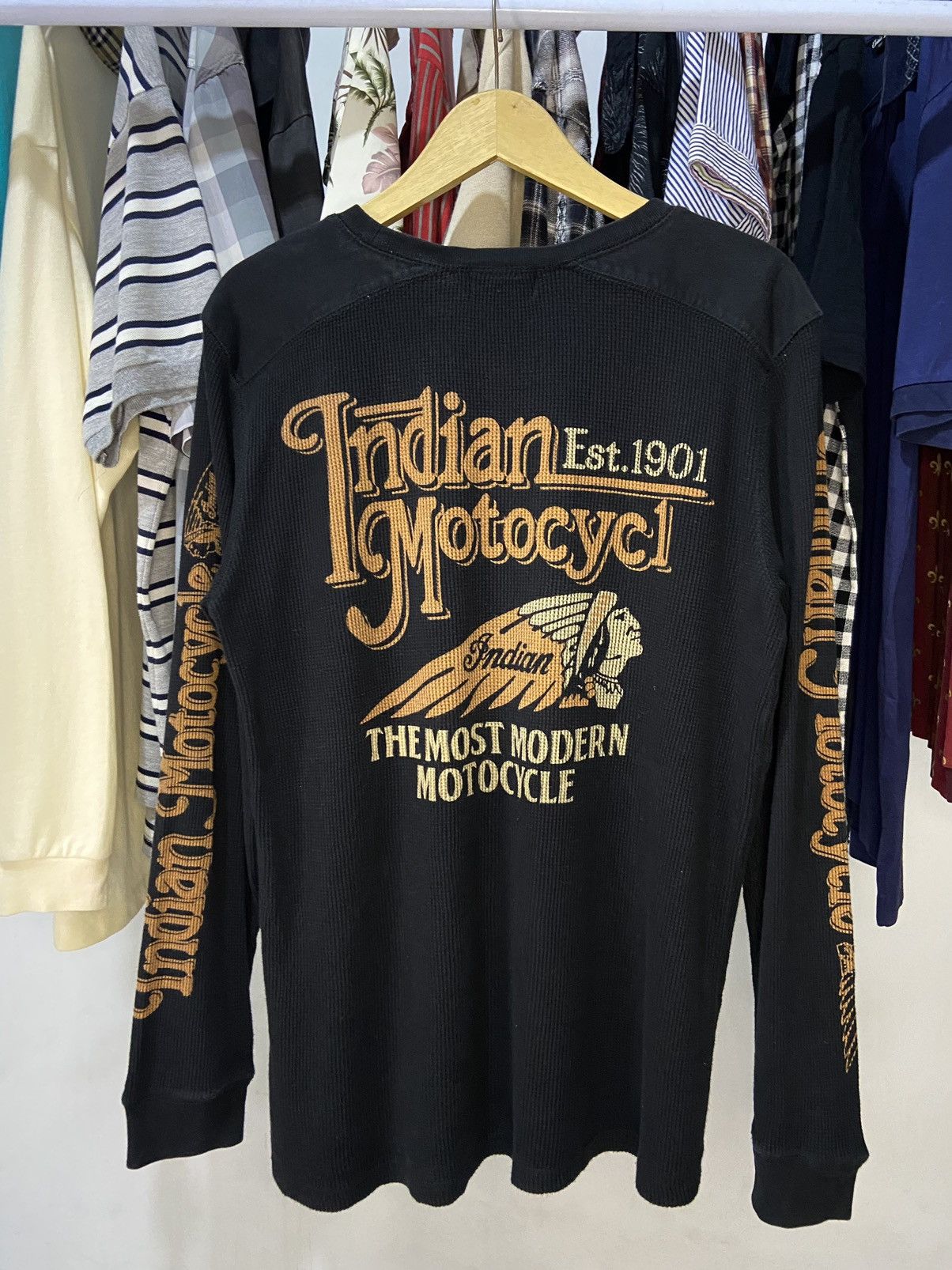 image of Indian Motercycles x Vintage Y2K Indian Motorcycles Big Logo Longsleeve in Black, Men's (Size XL)