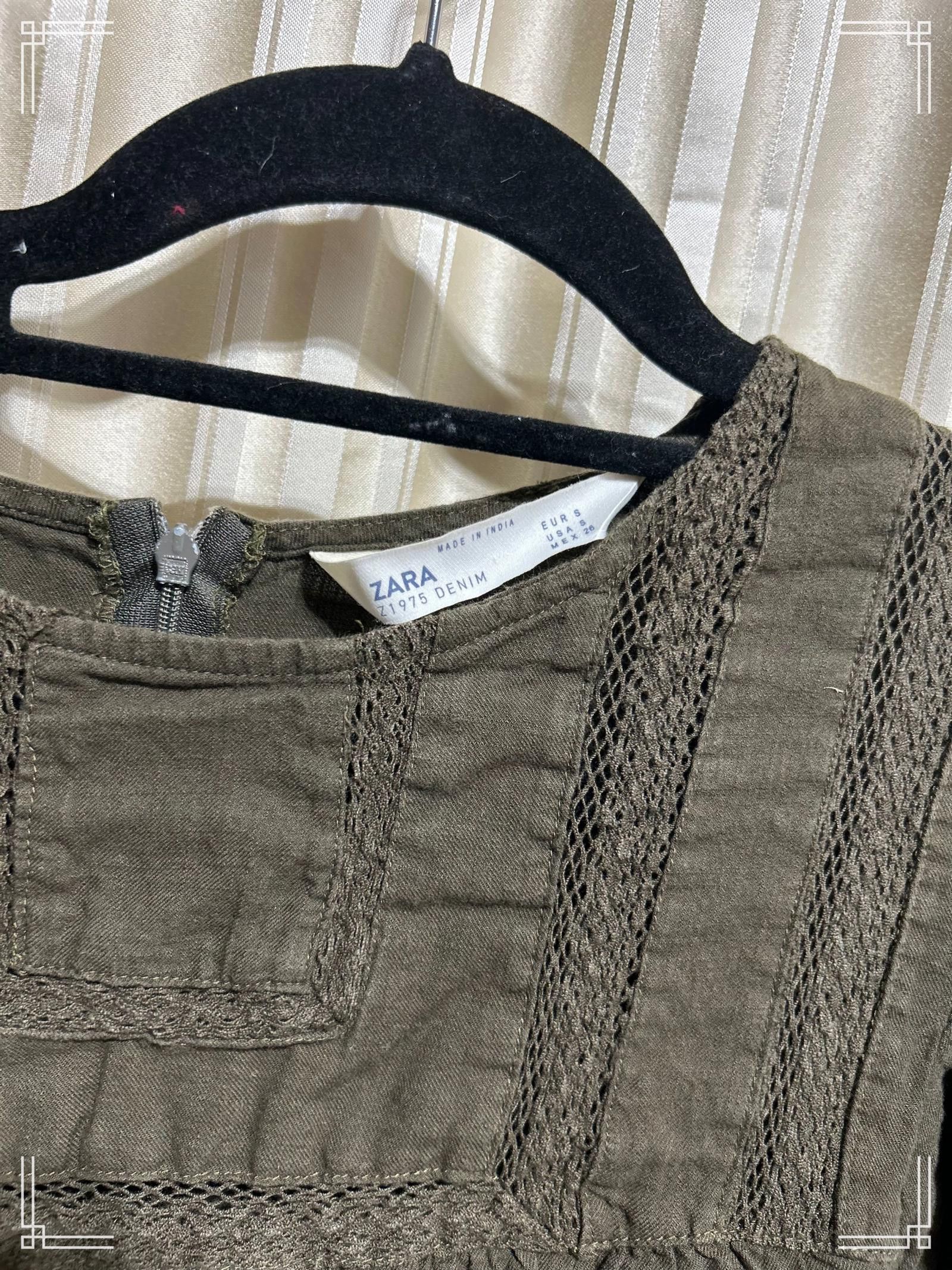 Designer Zara Olive Green Peasant Dress - Size S Size S / US 4 / IT 40 - 2 Thumbnail