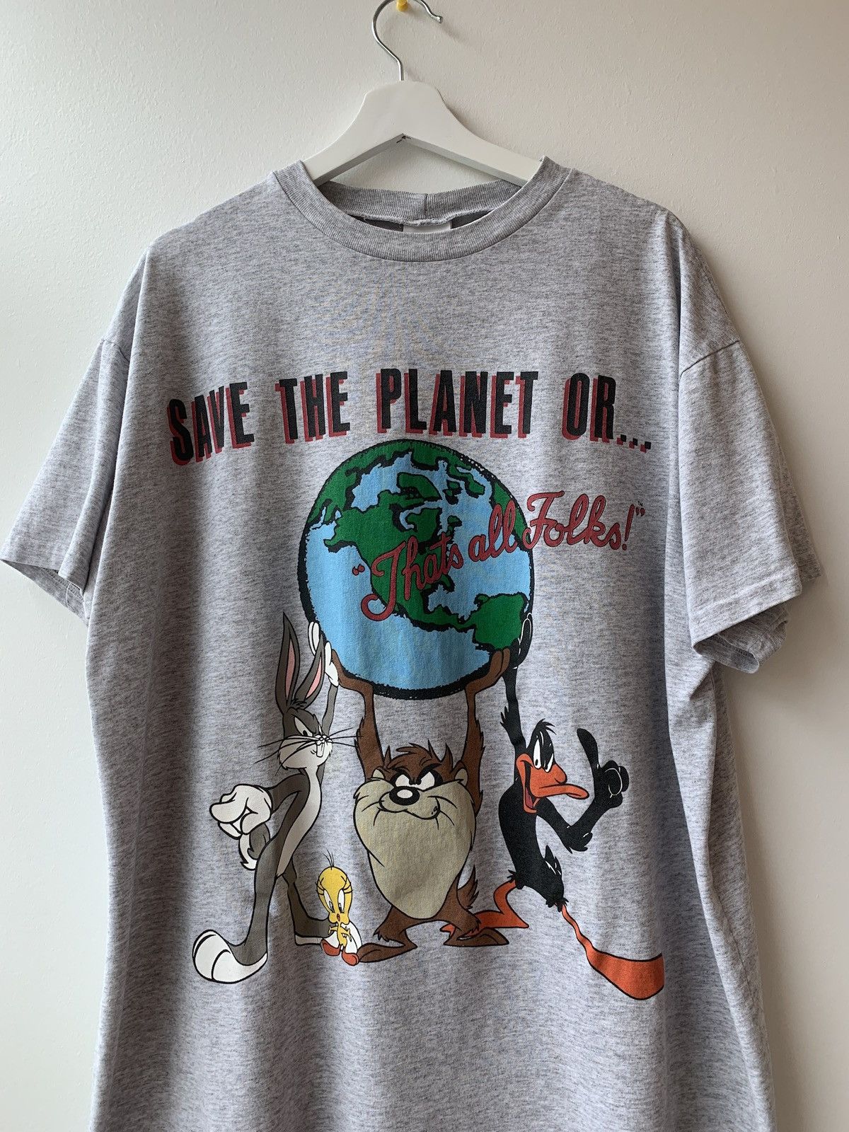 Acme Clothing × Vintage Vintage 1991 Looney Tunes Save The Planet Taz T Shirt 90s Size US XL / EU 56 / 4 - 1 Thumbnail