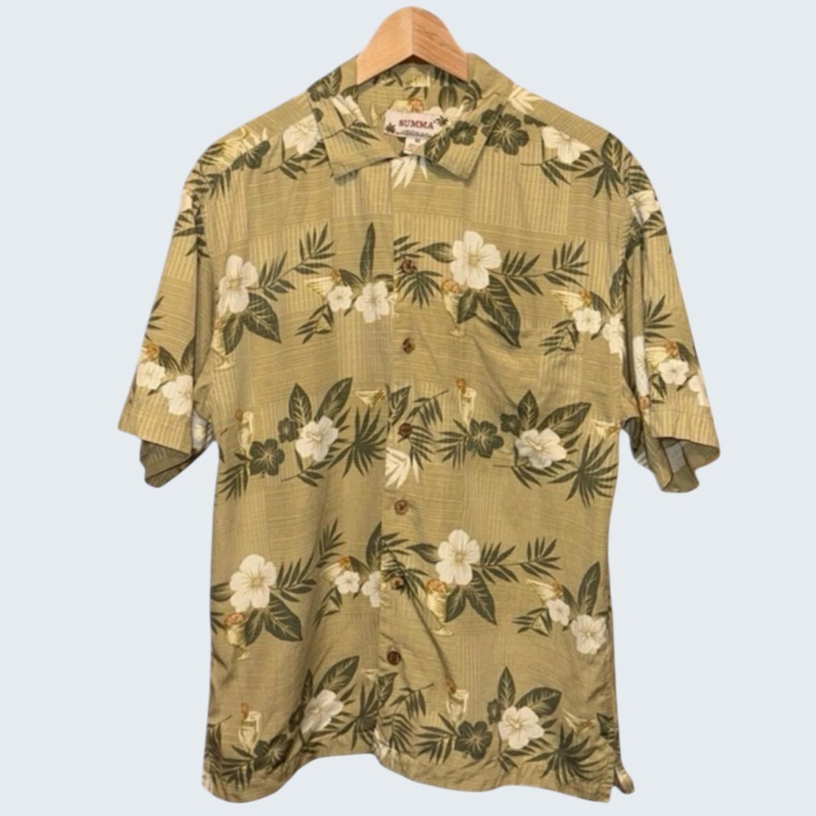 Summit Clothing Summa Mens Medium Silk Hawaiian Shirt Sage Green Tropical Size US M / EU 48-50 / 2 - 1 Thumbnail