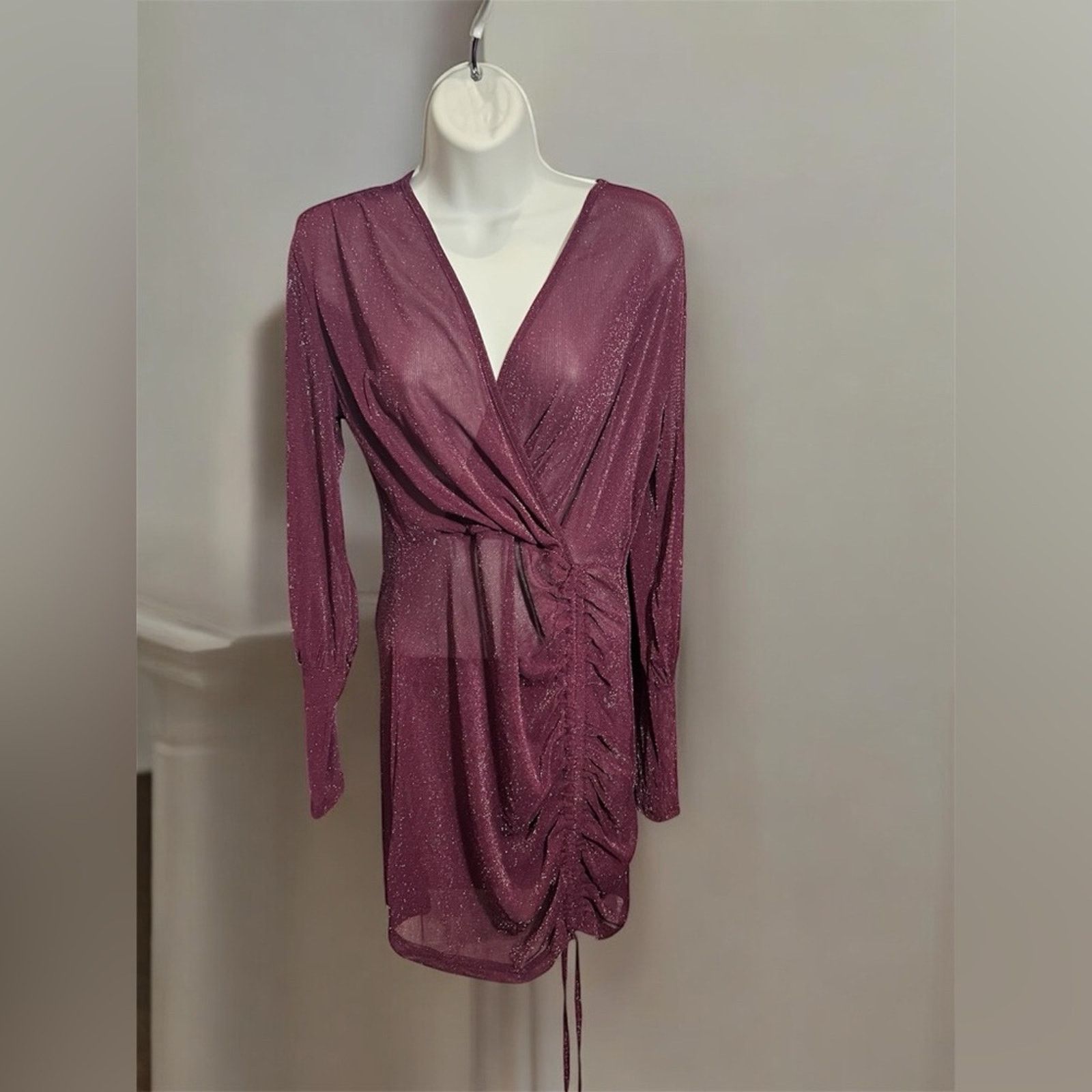 & Other Stories Women’s Purple Sparkly Sequin Ruched Bodycon Dress – Size L Size L / US 10 / IT 46 - 1 Thumbnail