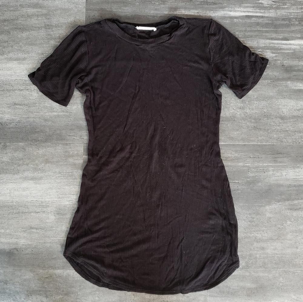 Designer Black Ribbed Amante Short Sleeve Mini Size L / US 10 / IT 46 - 1 Thumbnail