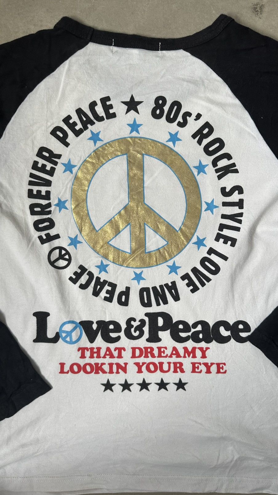 Japanese Brand VINTAGE ELMOJADA LOVE PEACE RAGLAN TEE Size US S / EU 44-46 / 1 - 6 Thumbnail
