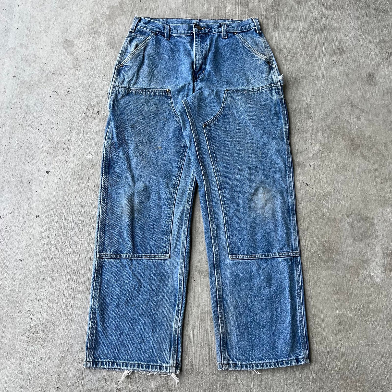 Carhartt × Vintage Carhartt blue denim jeans double knee work carpenter pants Size US 32 / EU 48 - 1 Thumbnail