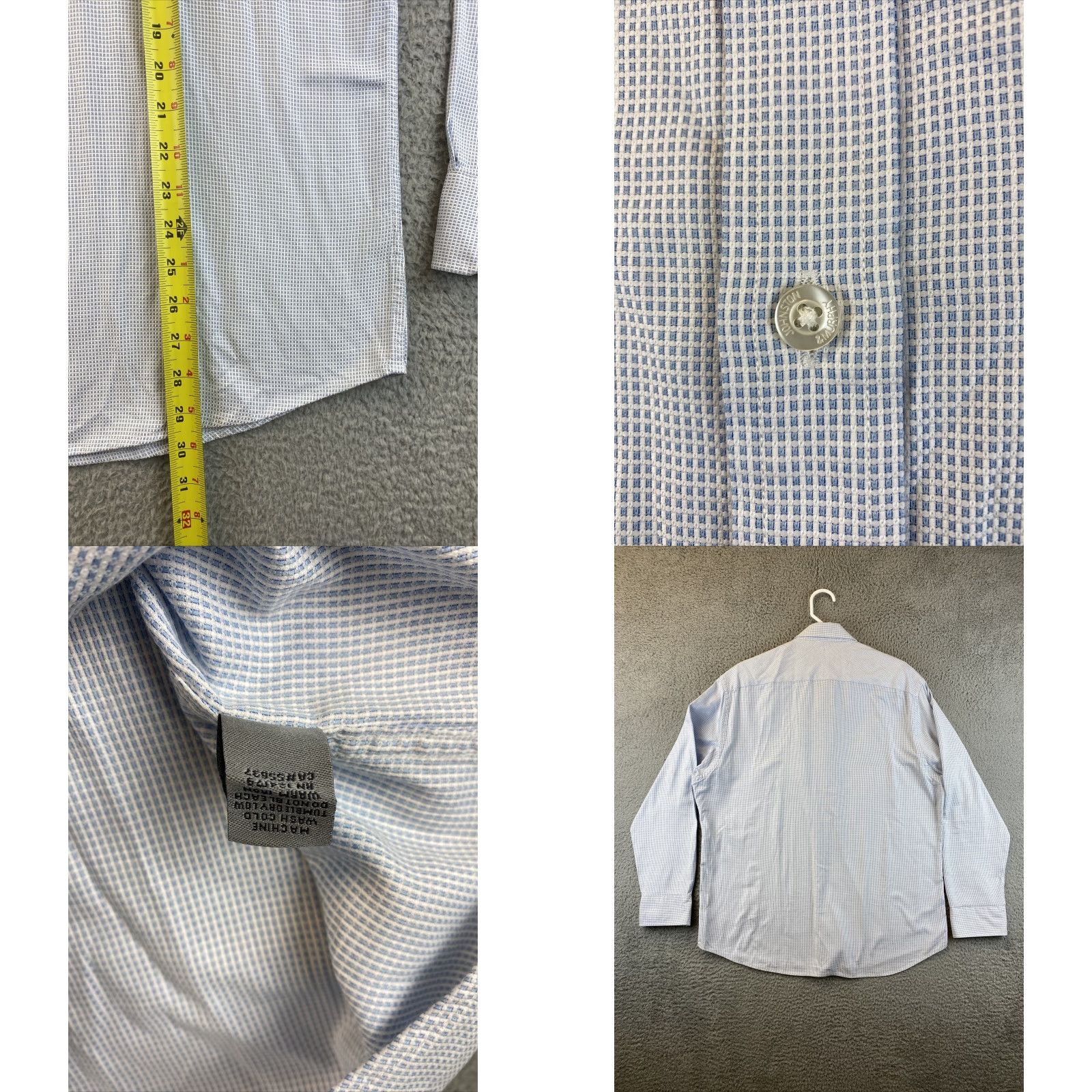 Johnston & Murphy Johnston & Murphy Dress Shirt Men L Long Sleeve Cotton 83-53 Blue Regular Breathable 90s? Size 42R - 8 Thumbnail