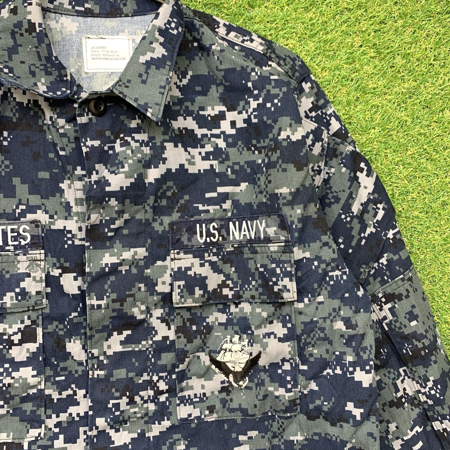 Vintage VINTAGE US Navy Jacket Blue Camouflage 39 Short Regular Jacket Shirt Lightweight Nylon Canvas Military Jacket Mens Regular 90s Army Size US M / EU 48-50 / 2 - 4 Thumbnail