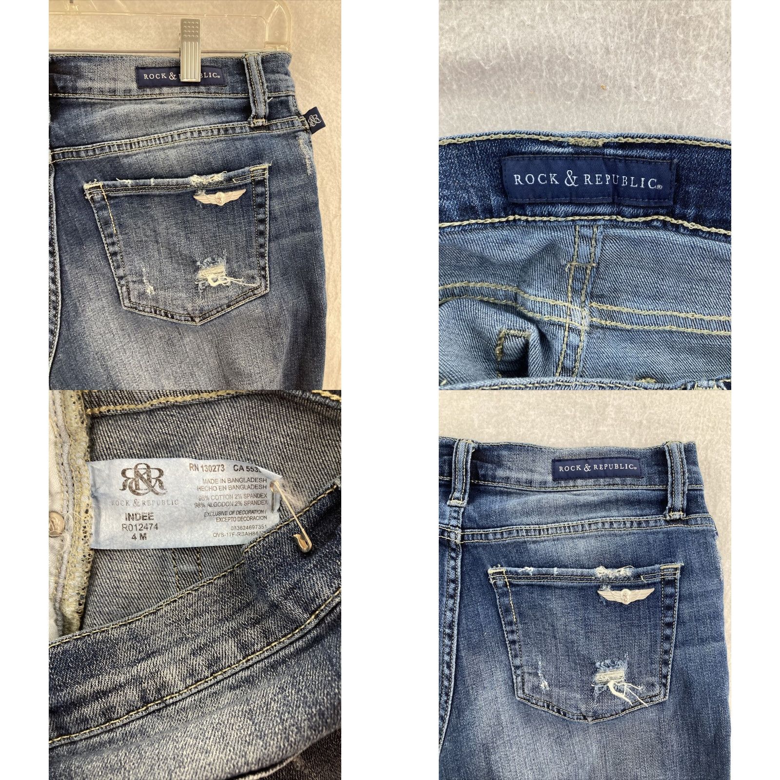 Vintage Rock & Republic Jeans Indee 4M Womens Straight Denim Blue Mid Rise 25 In Inseam 25 in XS? Wait. Size 27" / US 4 / IT 40 - 8 Thumbnail
