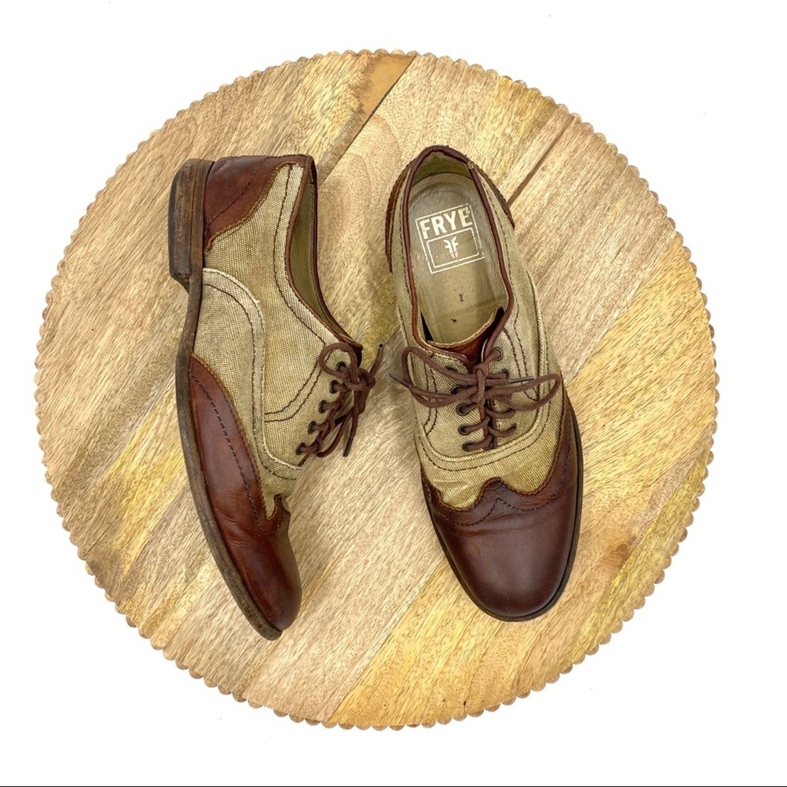 Frye Frye Harvey Canvas Oxfords Leather Wing Tips Size US 8 / EU 41 - 1 Thumbnail
